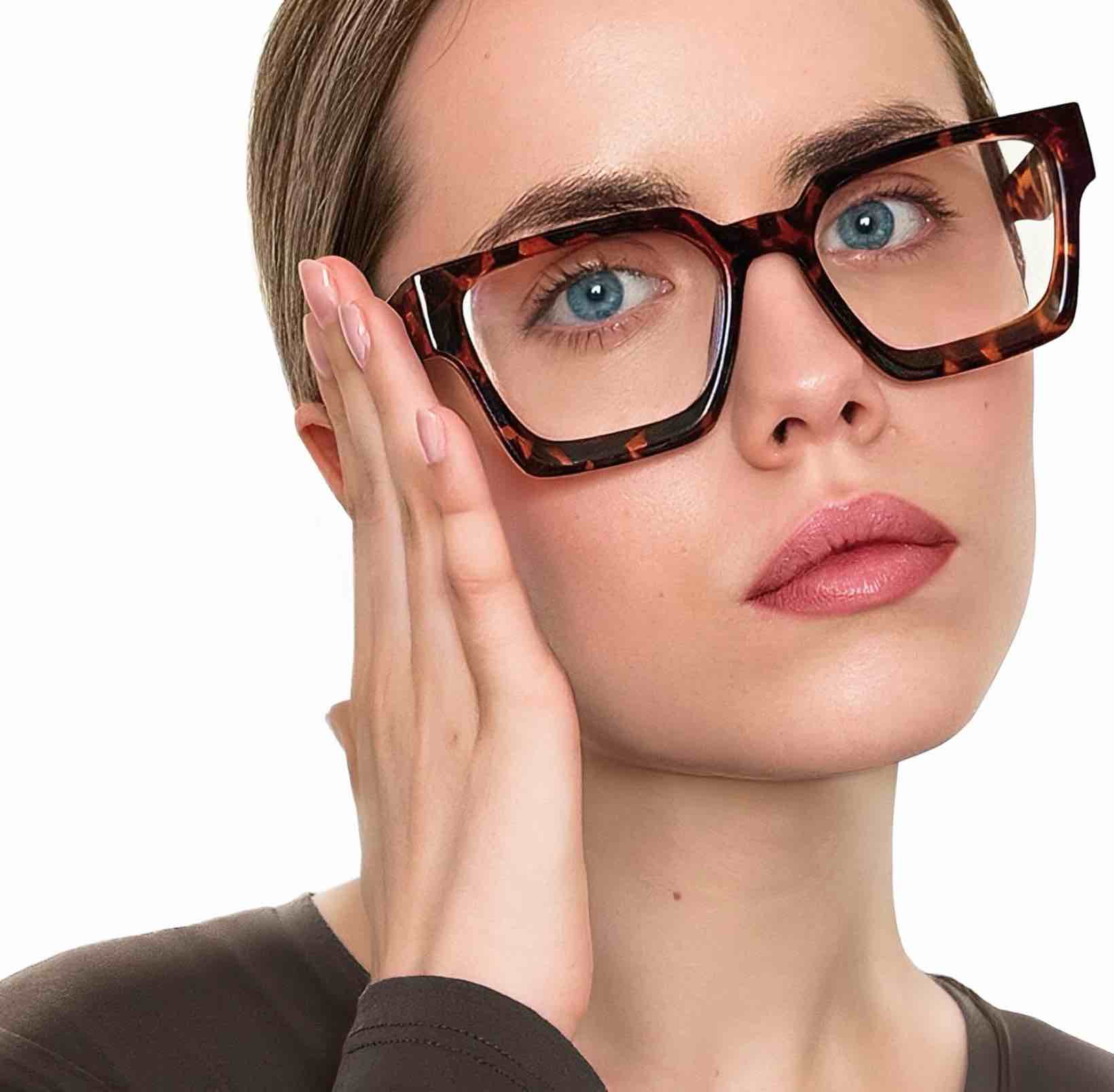 livho oversized eyewear frame for woman and men - rectangle fashion glasses for computer, chic preppy frame chunky tortoise + all black