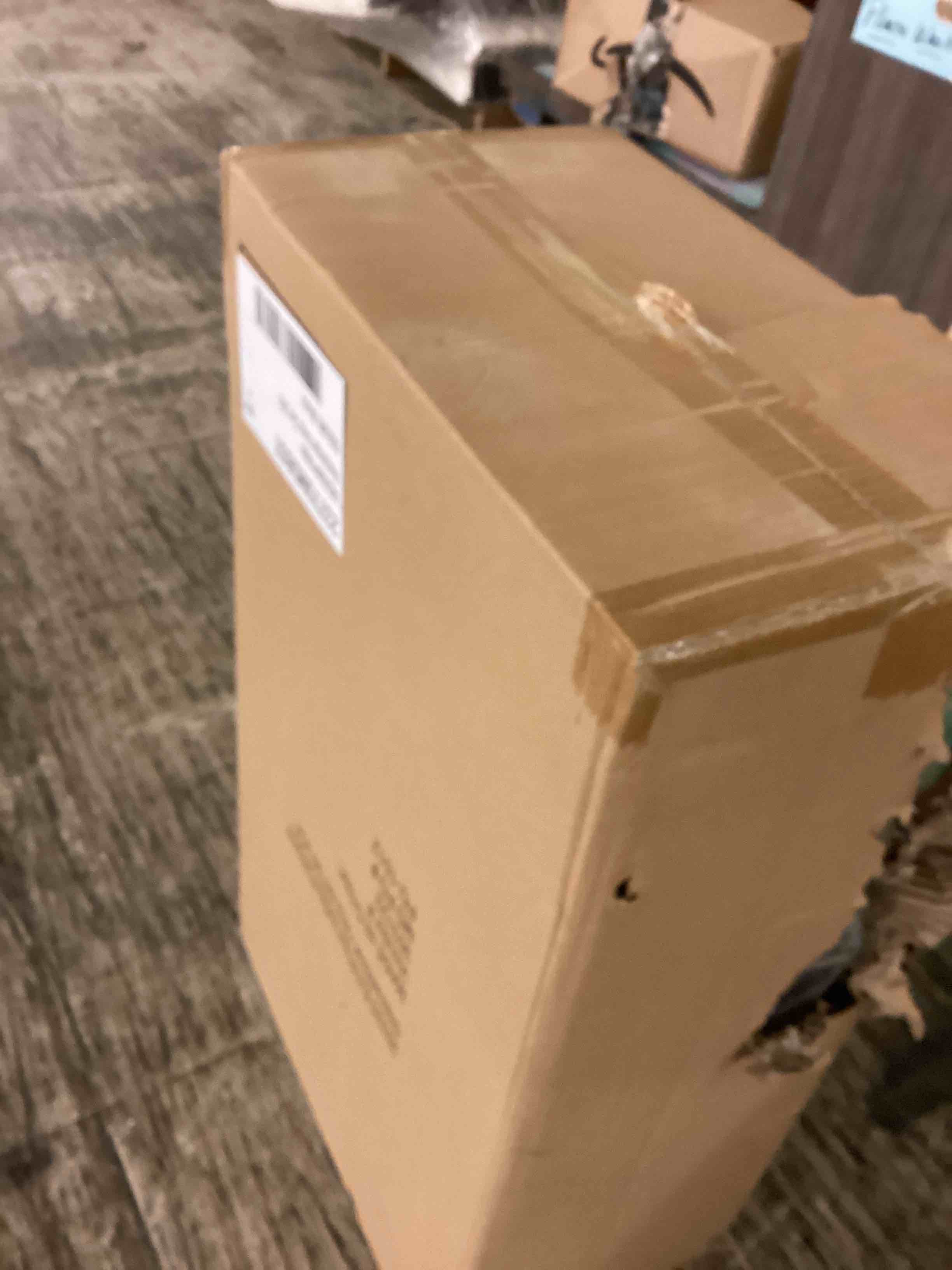 Condition photo showing As Is for mdesign slim metal rectangle 7.9 gallon trash can with step pedal, easy-close lid, removable liner - narrow wastebasket garbage container bin for bathroom, bedroom, kitchen, office - black black 7.9 gallon