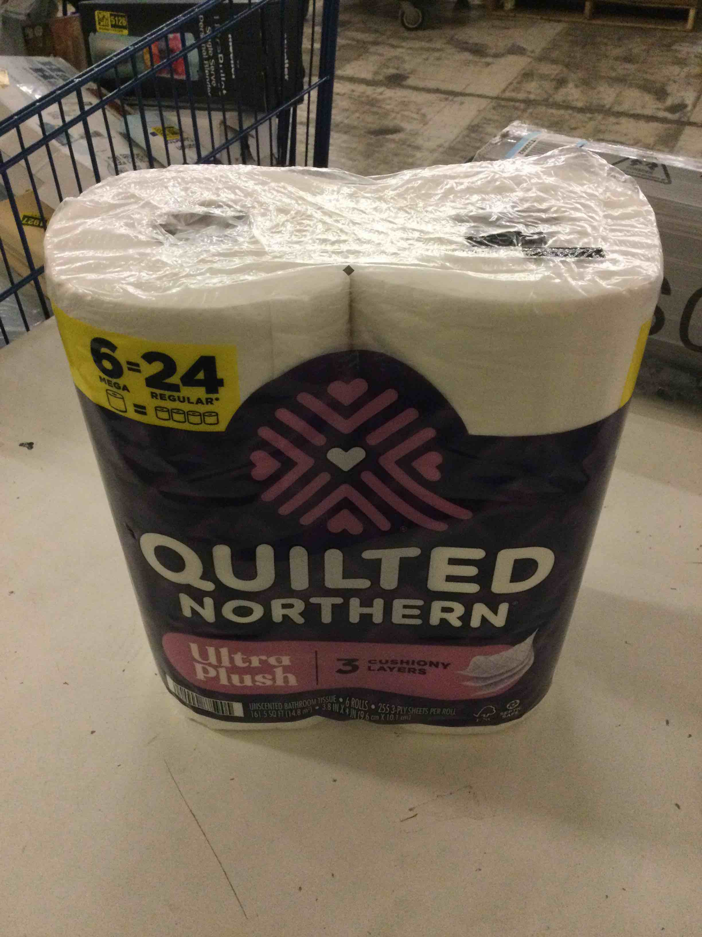 Condition photo showing New/Like New for quilted northern ultra plush toilet paper, 6 mega rolls = 24 regular rolls, 3x thicker*, 3 ply soft toilet tissue | 3x thicker*, ultra soft