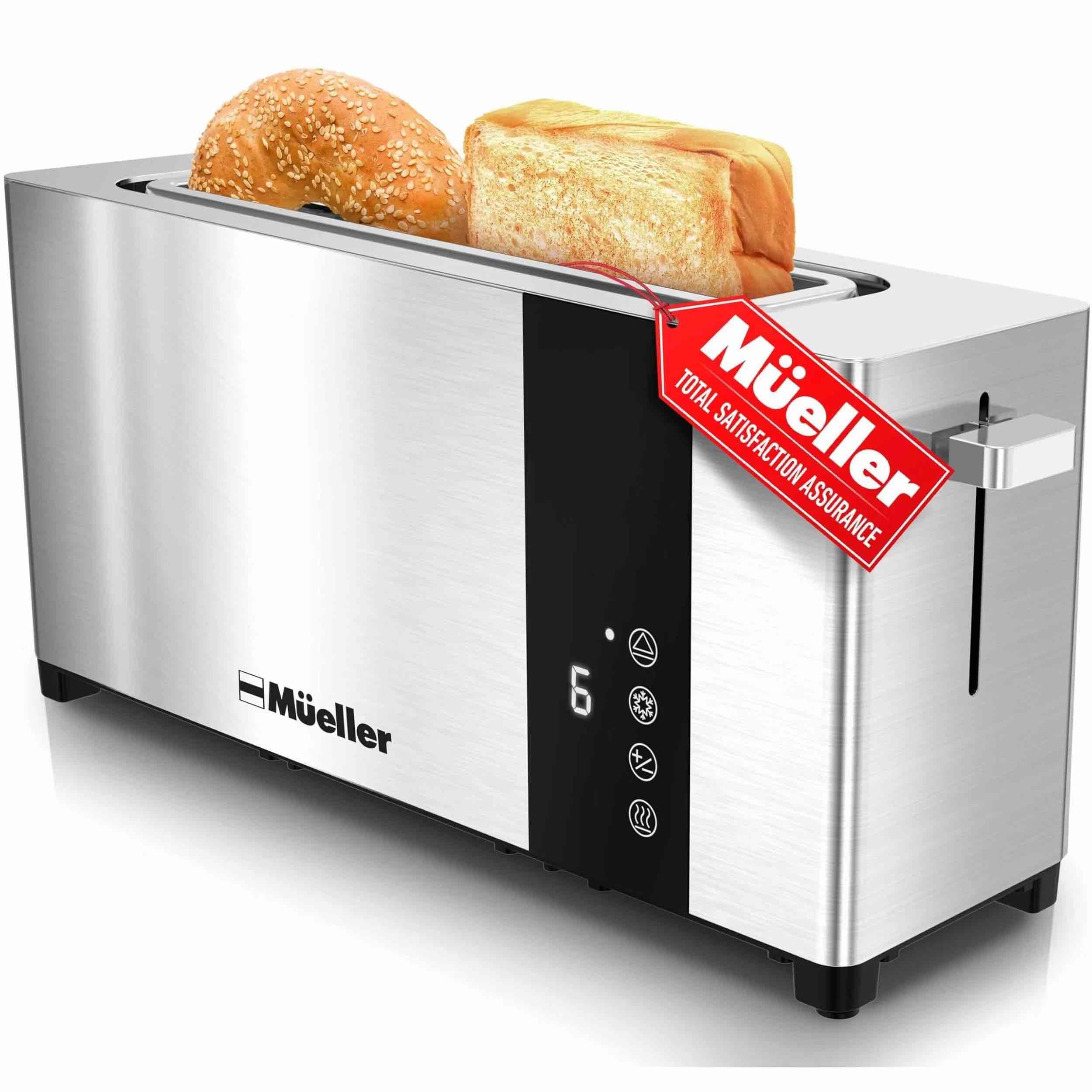 Mueller UltraToast Full Stainless Steel Toaster 2 Slice Long Extra-Wide Slots with Removable Tray
