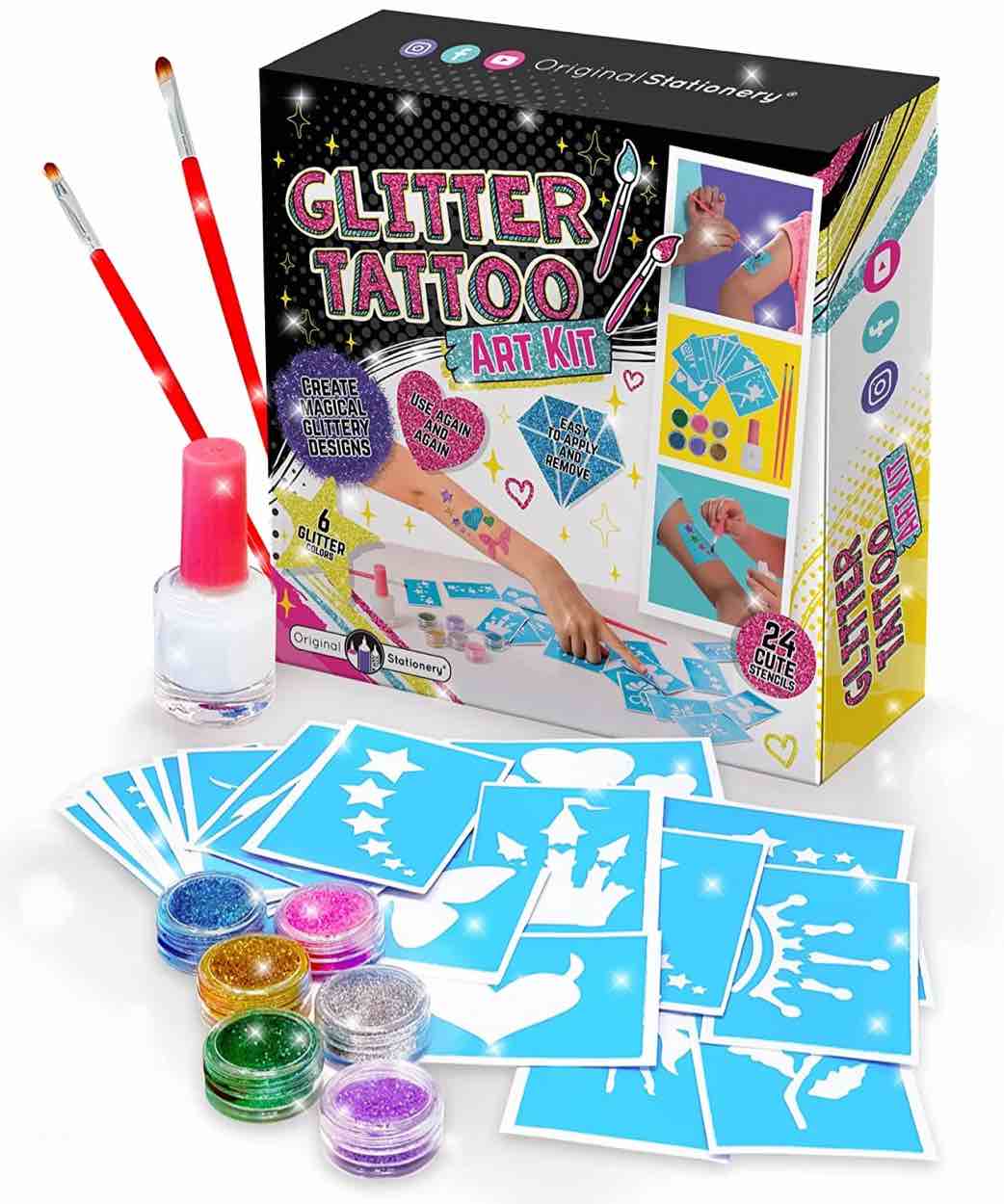 original stationery glitter tattoo studio - perfect birthday gifts for girls - sparkly and colorful temporary tattoos for kids - magical fake tattoo kit arts and crafts for girls - walmart business supplies images may be