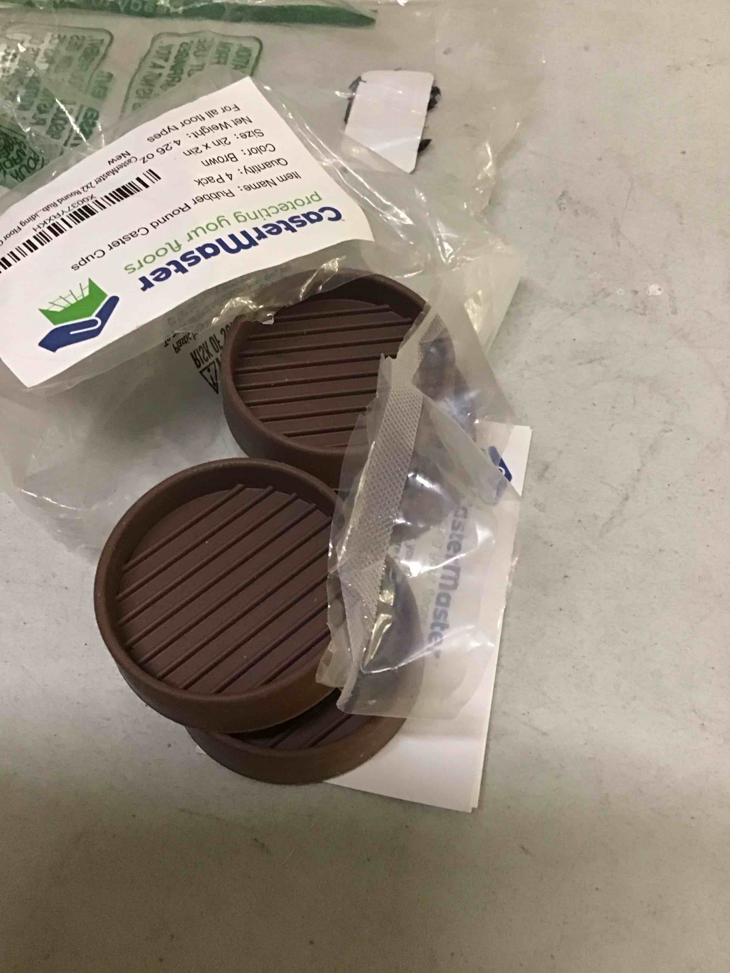 Condition photo showing Good Condition for CasterMaster Non Slip Furniture Pads for Hardwood Floors - 2x2 Brown Round Caster Cups, Rubber Feet for Furniture, Couch Stoppers to Prevent Sliding - Set of 4 Bed Stoppers, Chair Leg Floor Protectors
