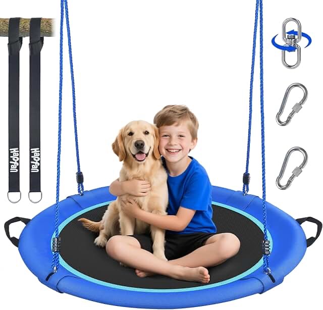 PlayVibe Tree Swing – 40 Inch Saucer Swing for Kids Outdoor – Round Disc Swing with 900Lb Weight Capacity, 900D Oxford Waterproof Fabric Hanging Straps (Multicolor)