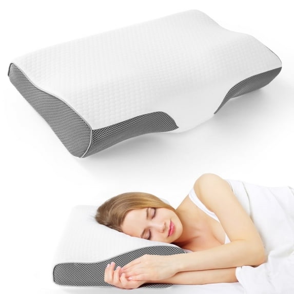 ELEGEAR Cervical Pillow for Neck Pain Relief, Ergonomic Curved Memory Foam Pillow with Breathable Pillowcase for Side Back Stomach Sleepers