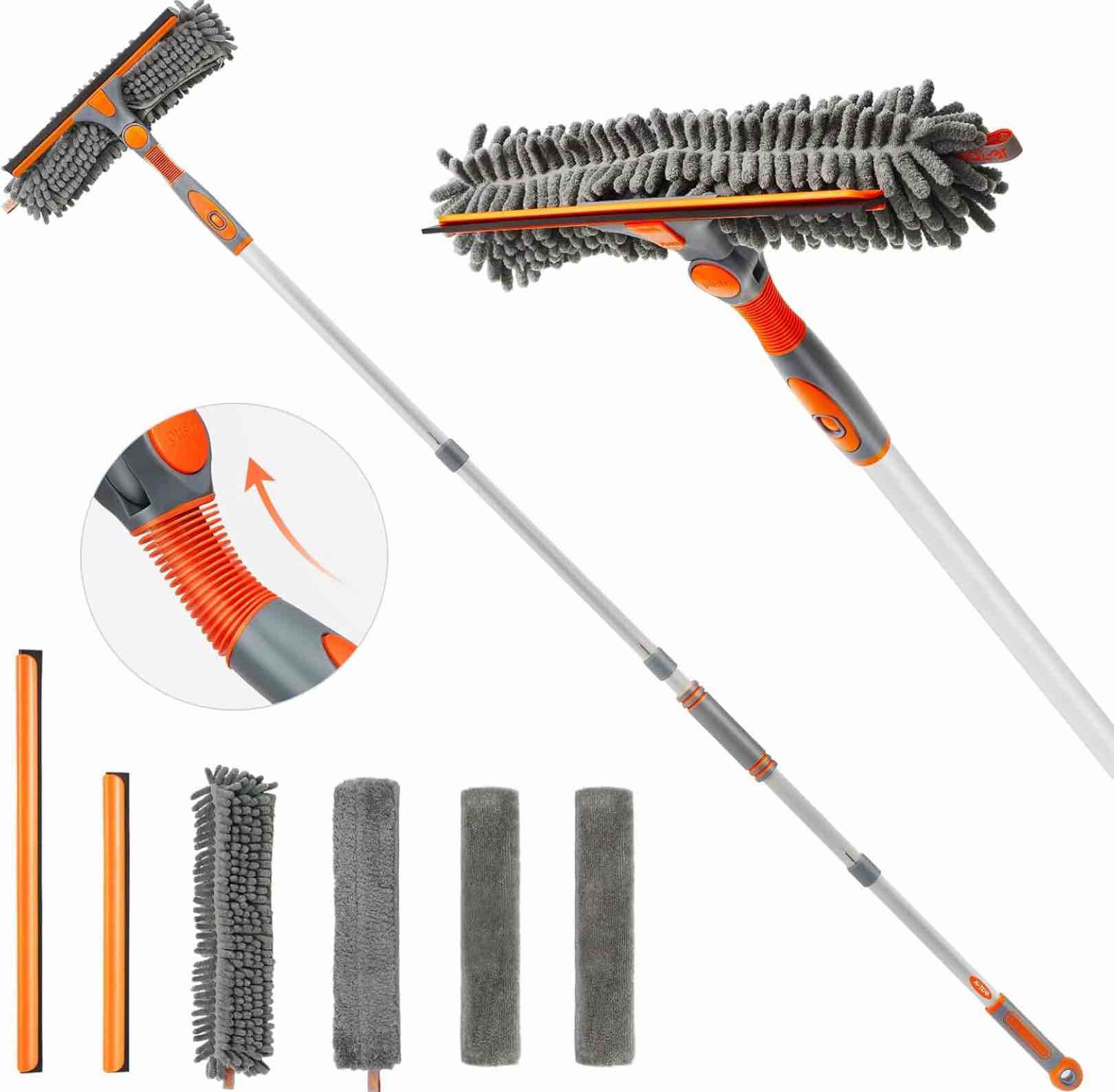 eazer Squeegee Window Cleaner 2 in 1 Rotatable Cleaning Tool Kit with Extension Pole, 62‘’ Telescopic Washing Equipment Bendable Head, for Home Car Glass - 4 Pads window squeegee 2.0