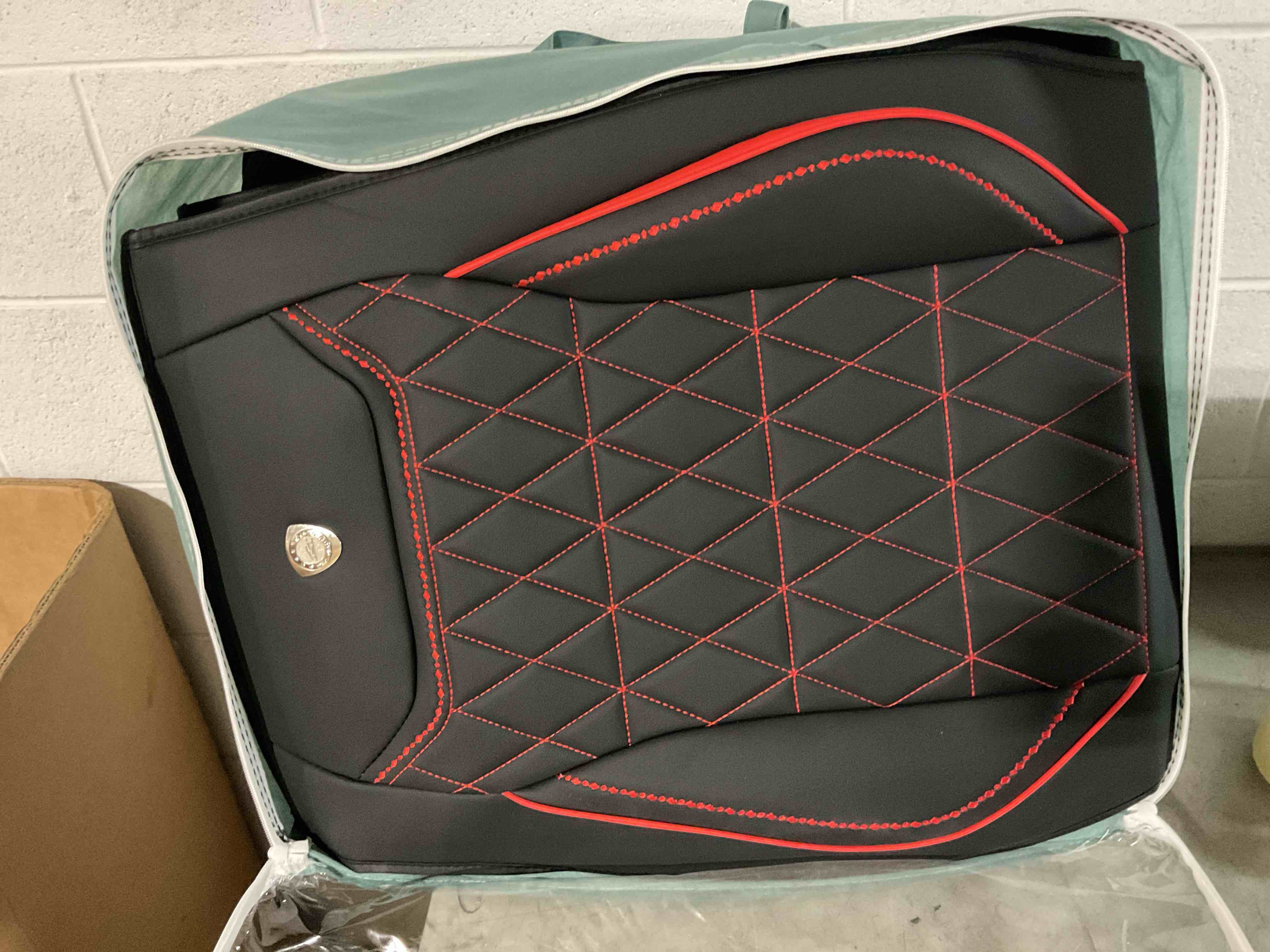 Condition photo showing Good Condition for leather car seat covers,waterproof seat covers full set with airbag compatible,universal automotive seat covers for cars suv trucks pickup black and red dotted full set