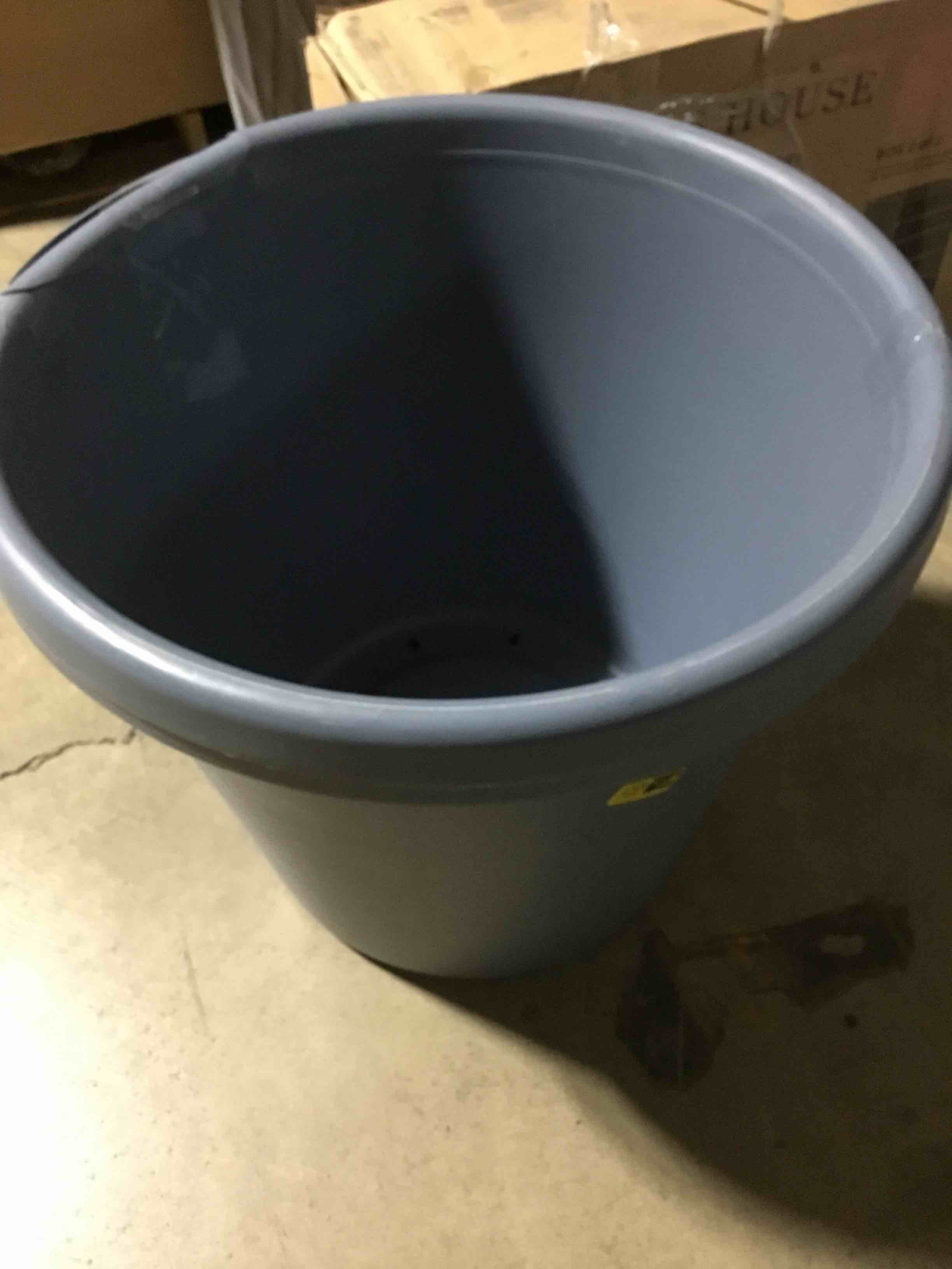 Condition photo showing As Is for (broken)the hc companies 24 inch classic round planter pots with drainage, rolled rim plastic planters for indoor & outdoor plants, 2-pack decorative flower pots for garden, office & home decor, slate blue slate blue 24" pack of 2