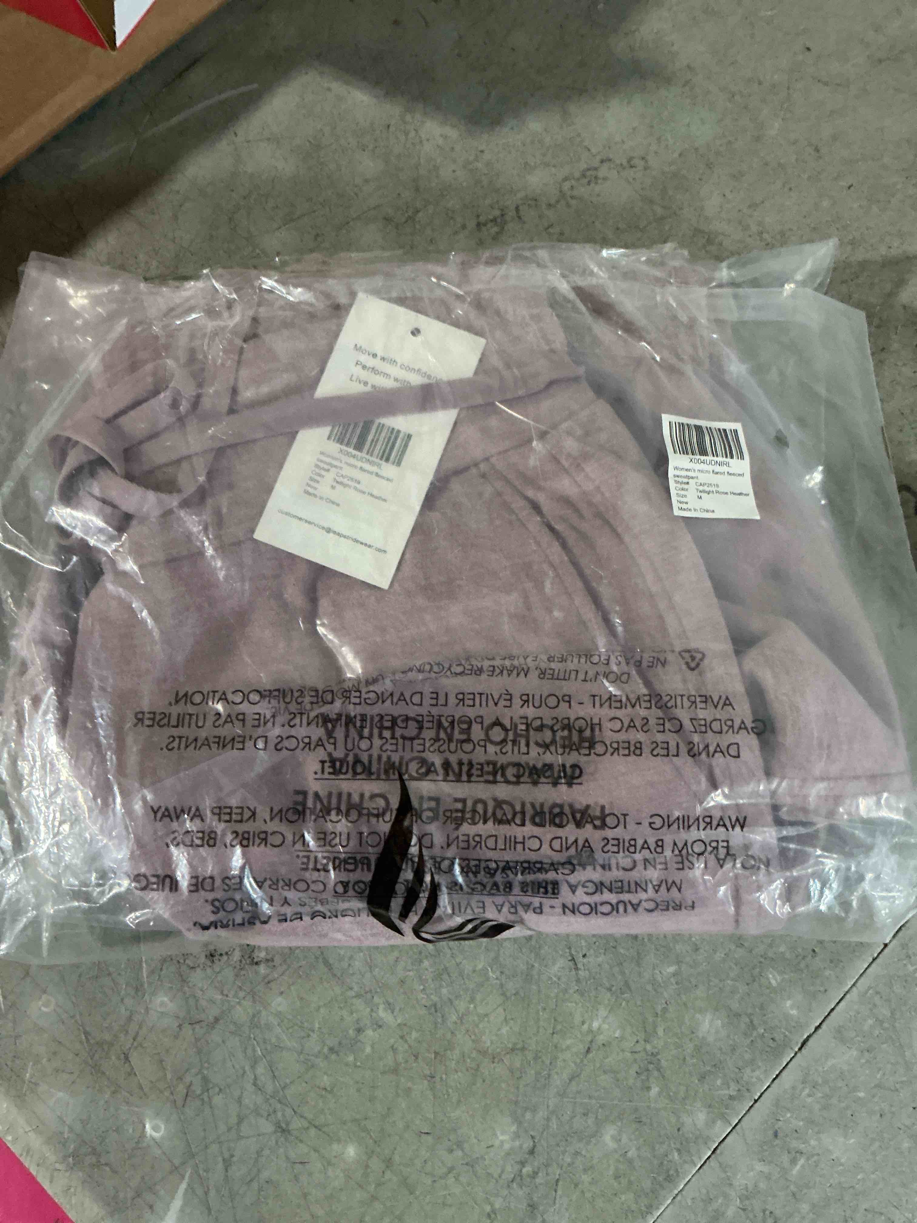 Condition photo showing New/Like New for women's micro flared fleeced sweatpants - elastic waist drawstring, warm fleece for winter daily wear twilight rose heather heather size m