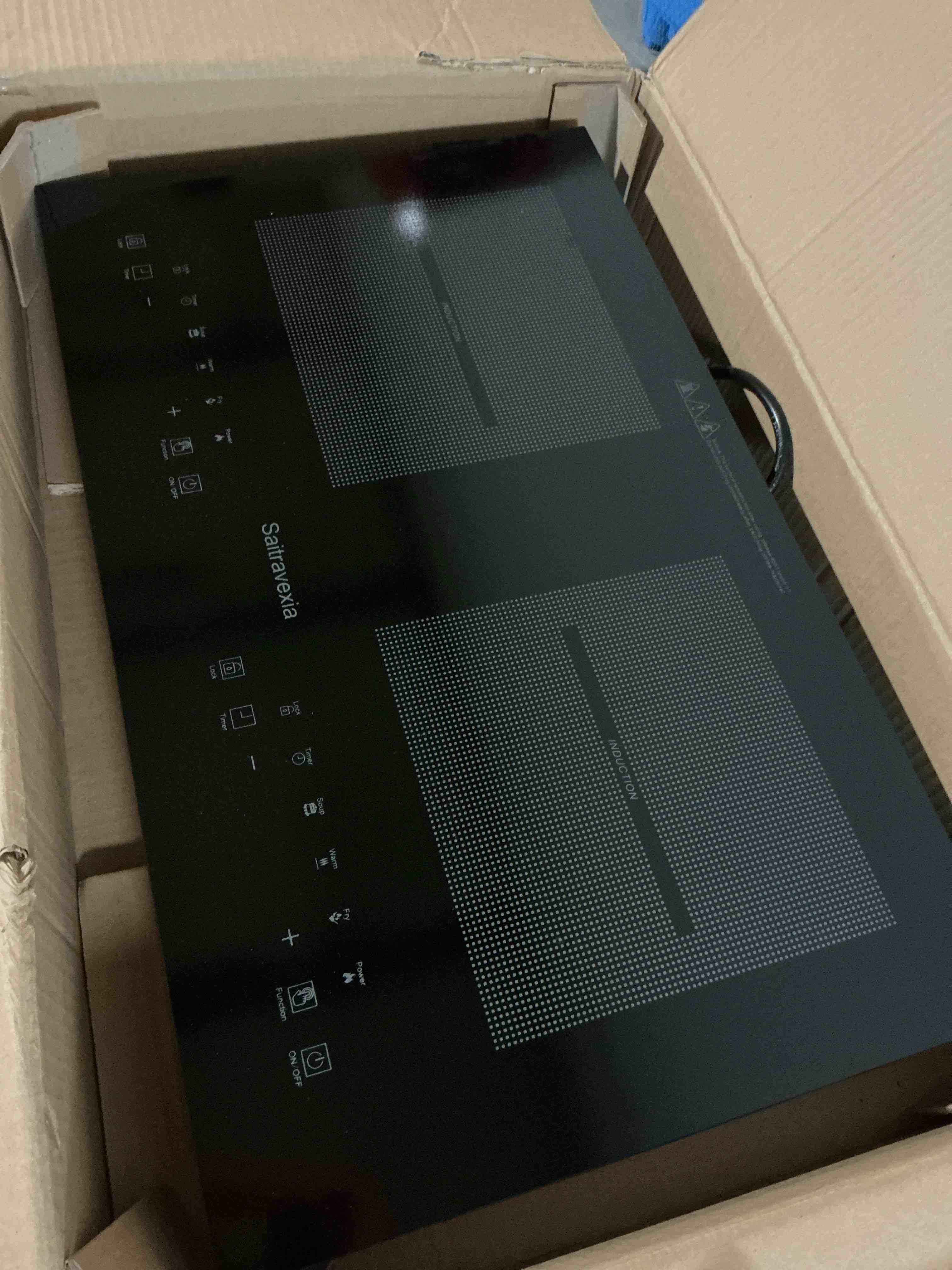 Condition photo showing As Is for (doesnt turn on) double induction cooktop 1800w, portable 2 burner electric cooktop with full touch control, 10 power levels, 4-hour timer, safety lock, 110-120v full touch panel