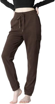 women's fleece cargo joggers - multi-pockets, elastic drawstring waist, warm winter daily wear chocolate lab heather size l