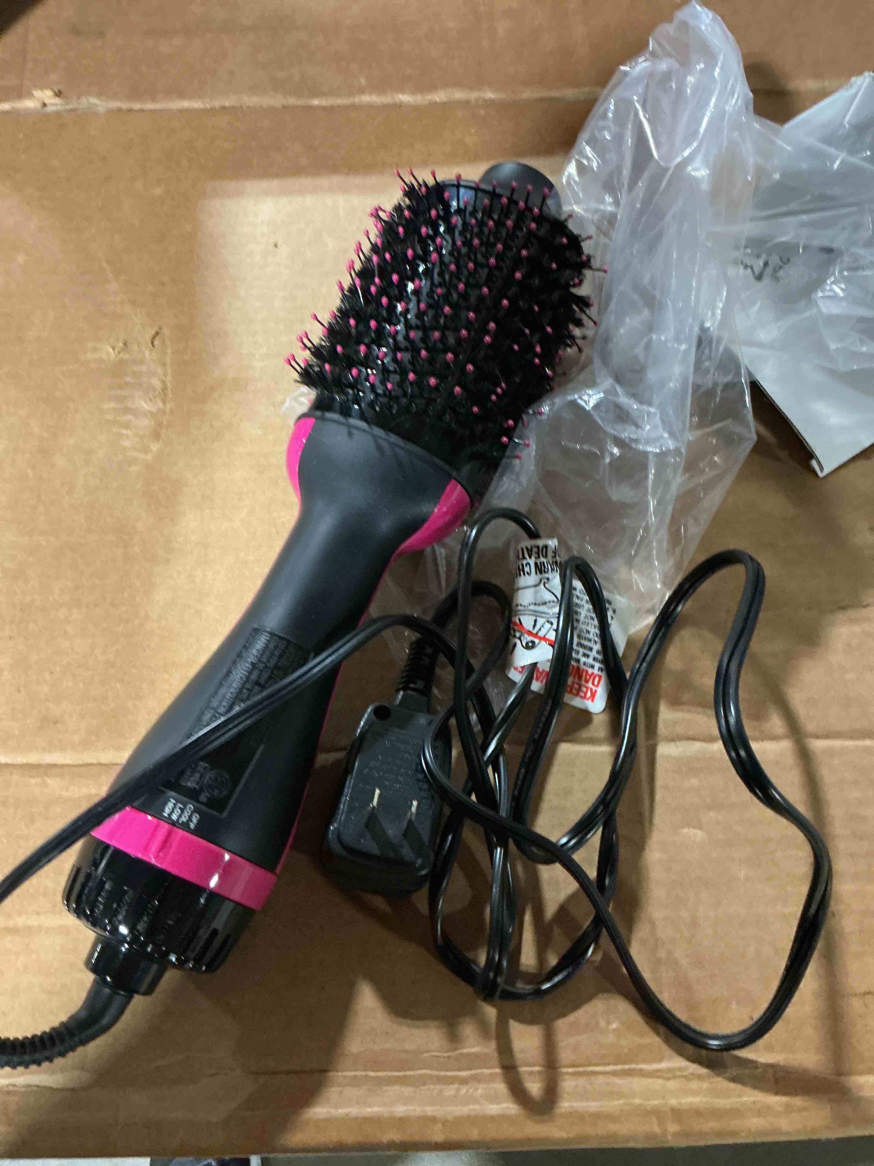 Condition photo showing As Is for dimecano hair dryer brush, 4 in 1 one step hair dryer and styler volumizer, professional hot air brush with negative ion anti-frizz blowout for drying, straightening, salon, black pink