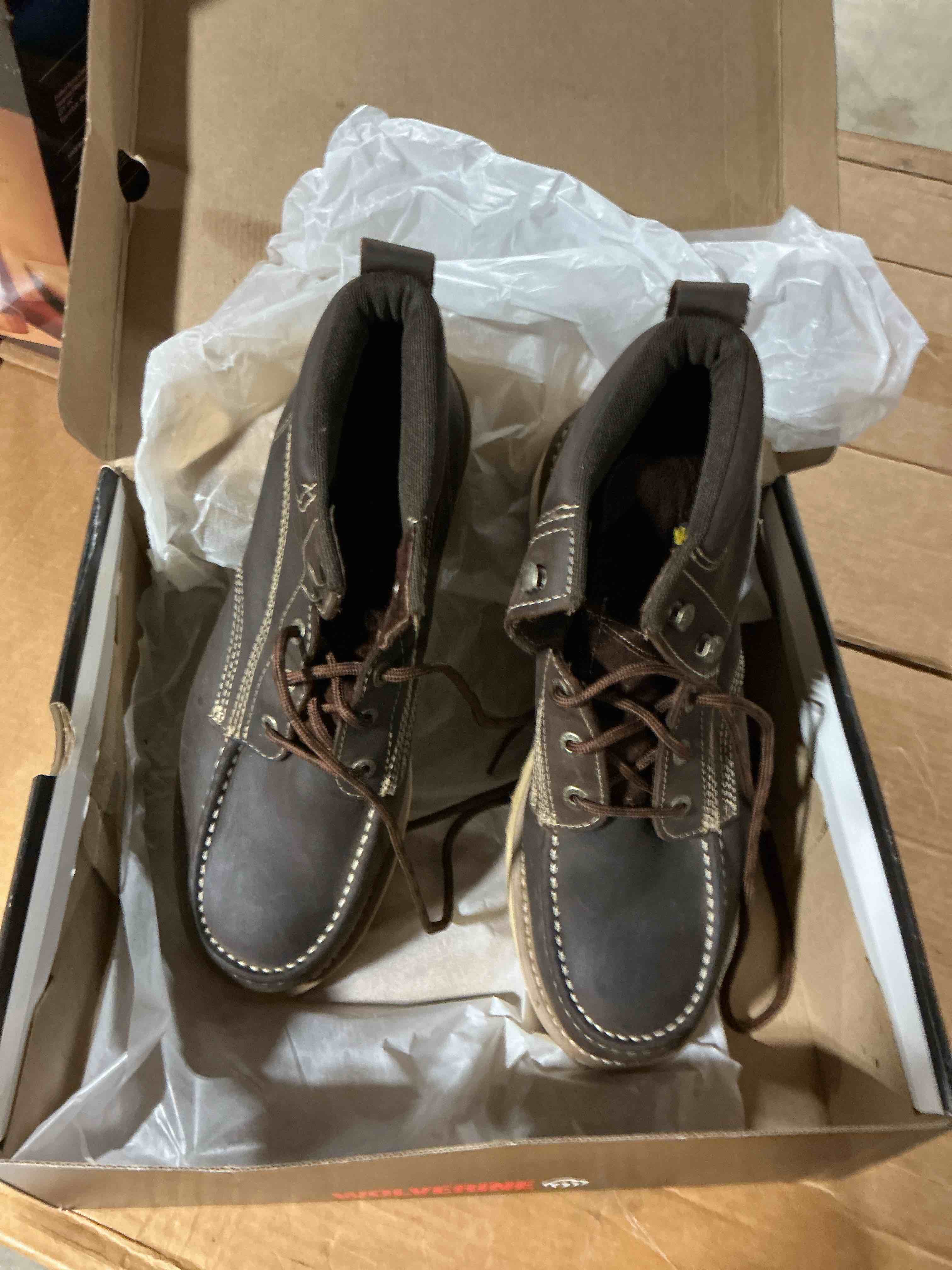 Condition photo showing As Is for wolverine men's loader 6" soft toe wedge work boot 11.5 brown