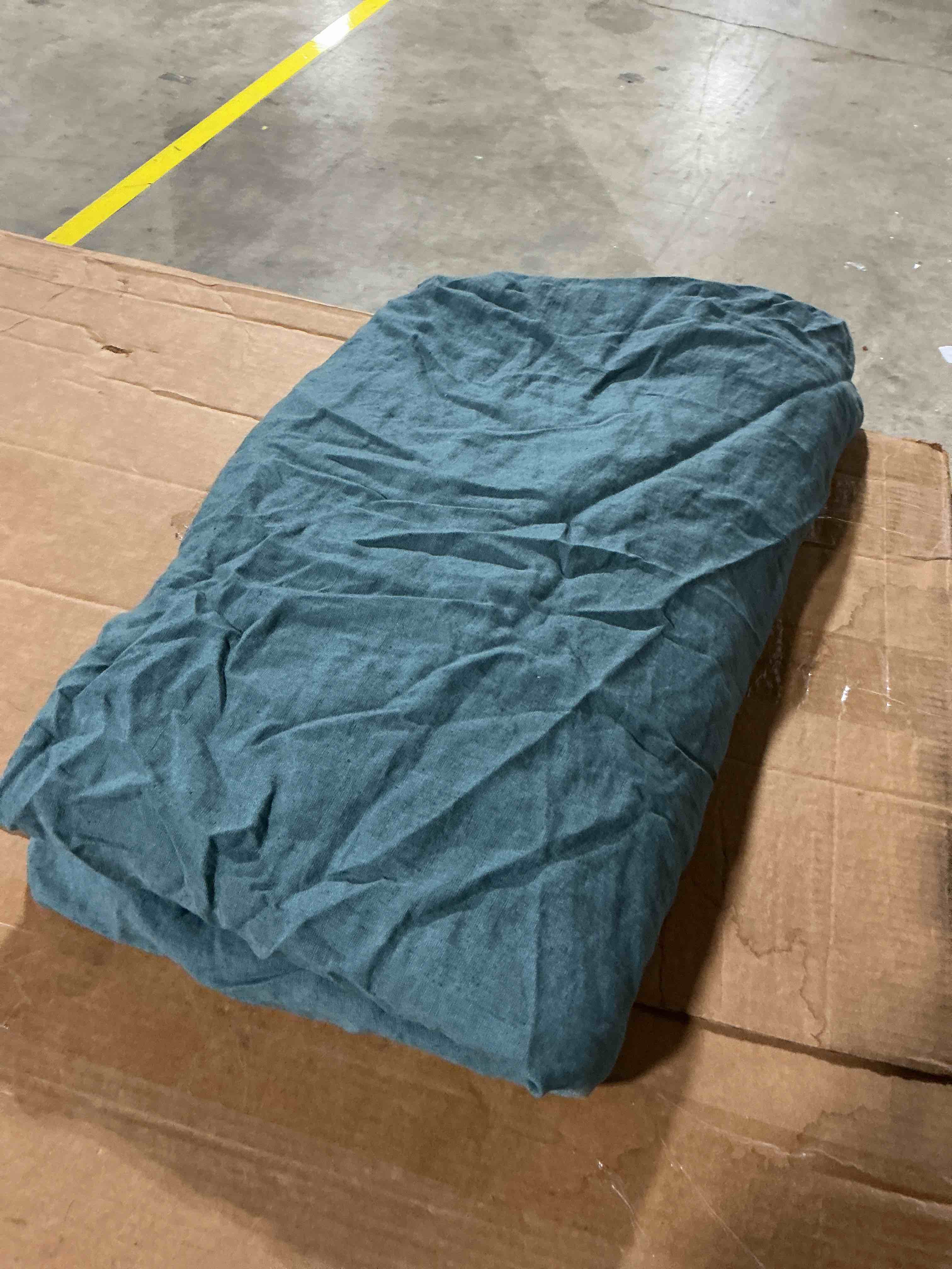Condition photo showing As Is for european linen fitted sheet full, ocean. (fitted sheet only)