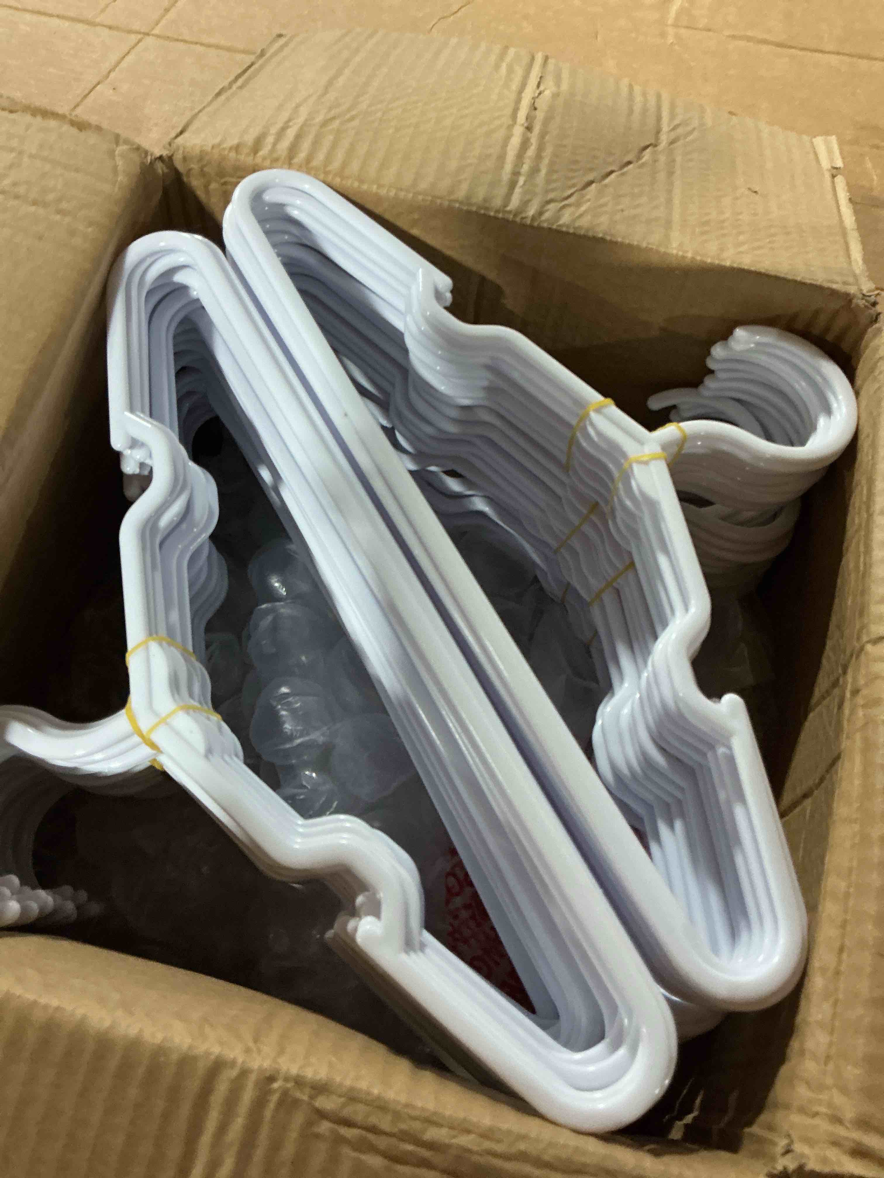 Condition photo showing Good Condition for 60-pack white kids hangers 11.6 inch - baby clothes hangers for toddler & child, durable plastic children's hangers for closet, pants, coats, skirts (non-slip, space-saving) white-new 100
