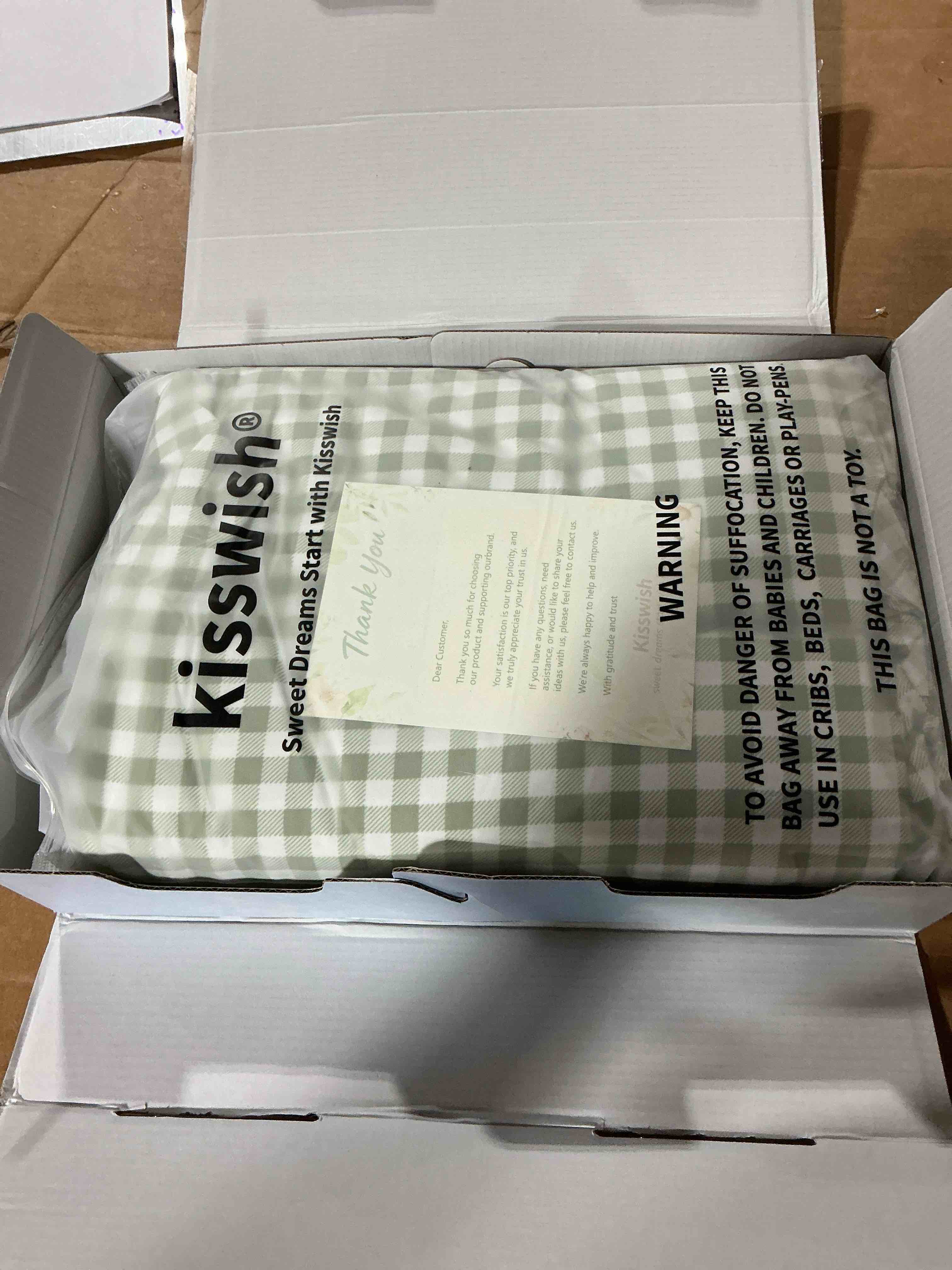 Condition photo showing New/Like New for gingham queen sheet set, lightweight super soft brushed microfiber plaid bed sheets with 16" deep pocket, 4 piece ruffle farmhouse bedroom decor, sage green sage green queen