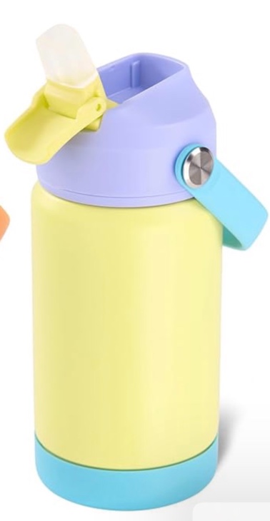 kerilyn 12oz kids water bottle 1-pack, stainless steel insulated water bottle bulk, toddler cups with straws leak-proof, kids water bottles for school boys girls, bpa free, cream + sky 2 piece set 12 ounces a. cream+sky