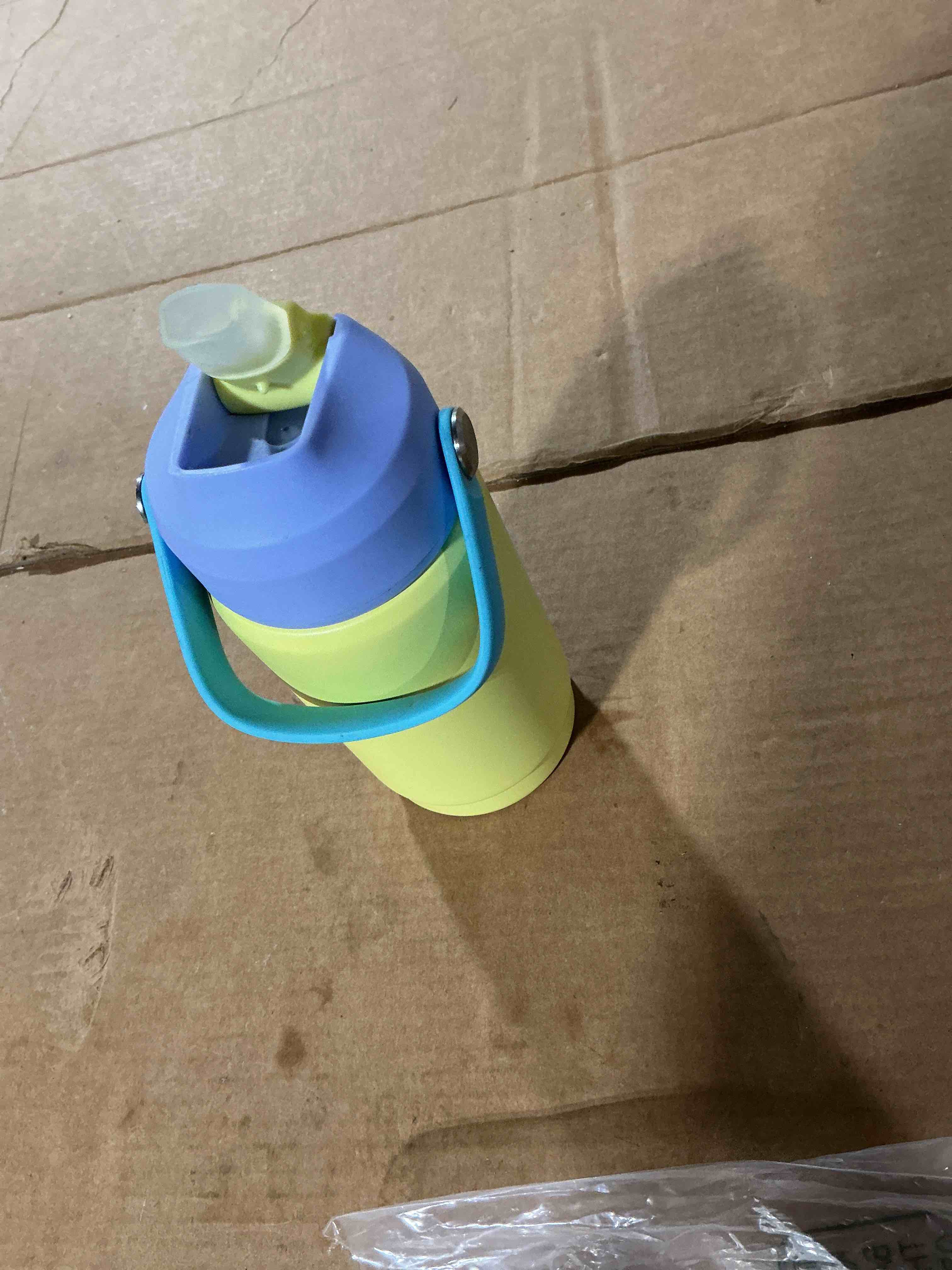 Condition photo showing As Is for kerilyn 12oz kids water bottle 1-pack, stainless steel insulated water bottle bulk, toddler cups with straws leak-proof, kids water bottles for school boys girls, bpa free, cream + sky 2 piece set 12 ounces a. cream+sky