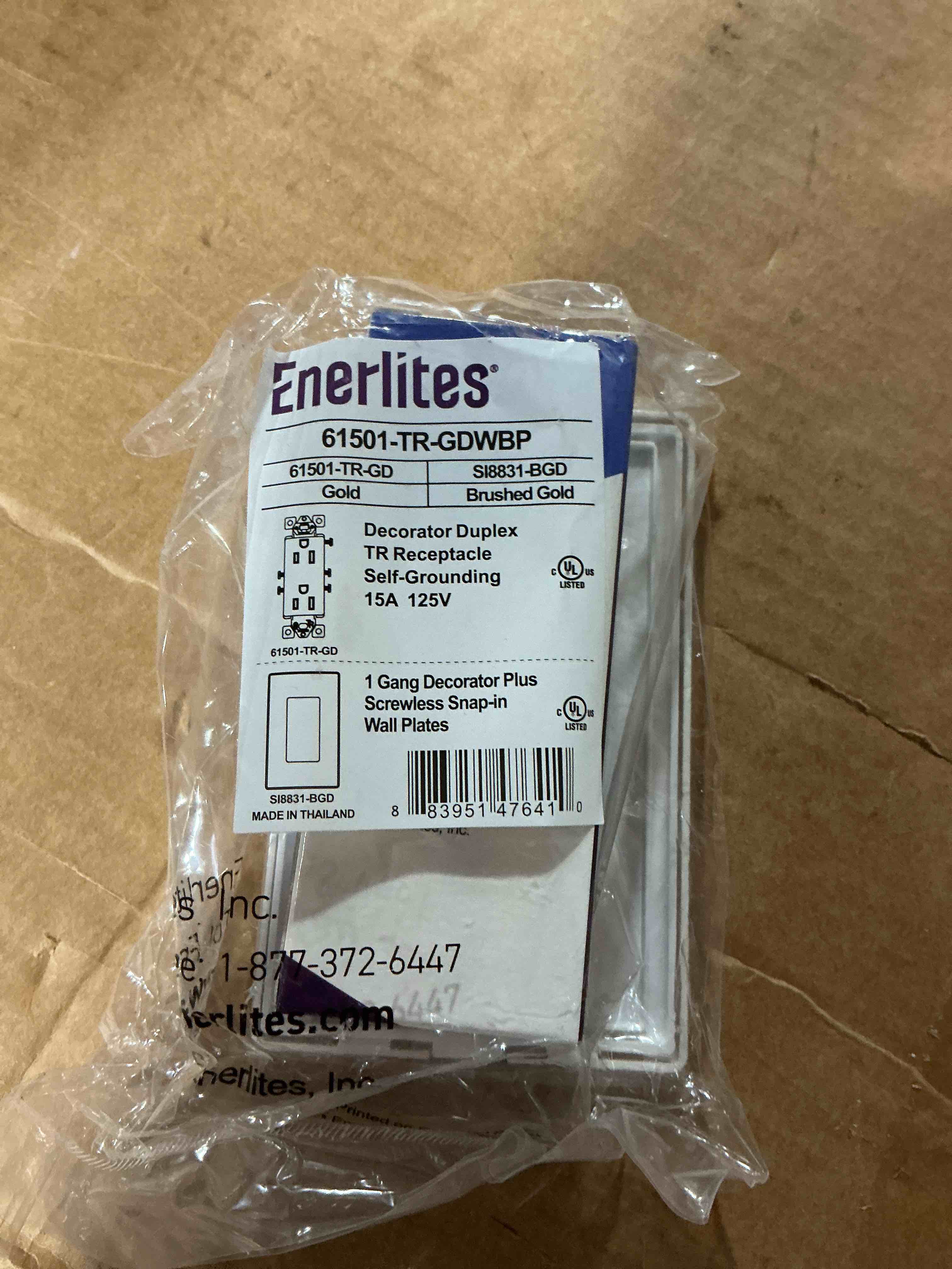 Condition photo showing New/Like New for 10-pack enerlites elite series decorator receptacle outlet child safe tamper-resistant, self-grounding, residential grade, 15a 125v, ul listed, wall plate included, 61501-tr-gdwbp, brushed gold