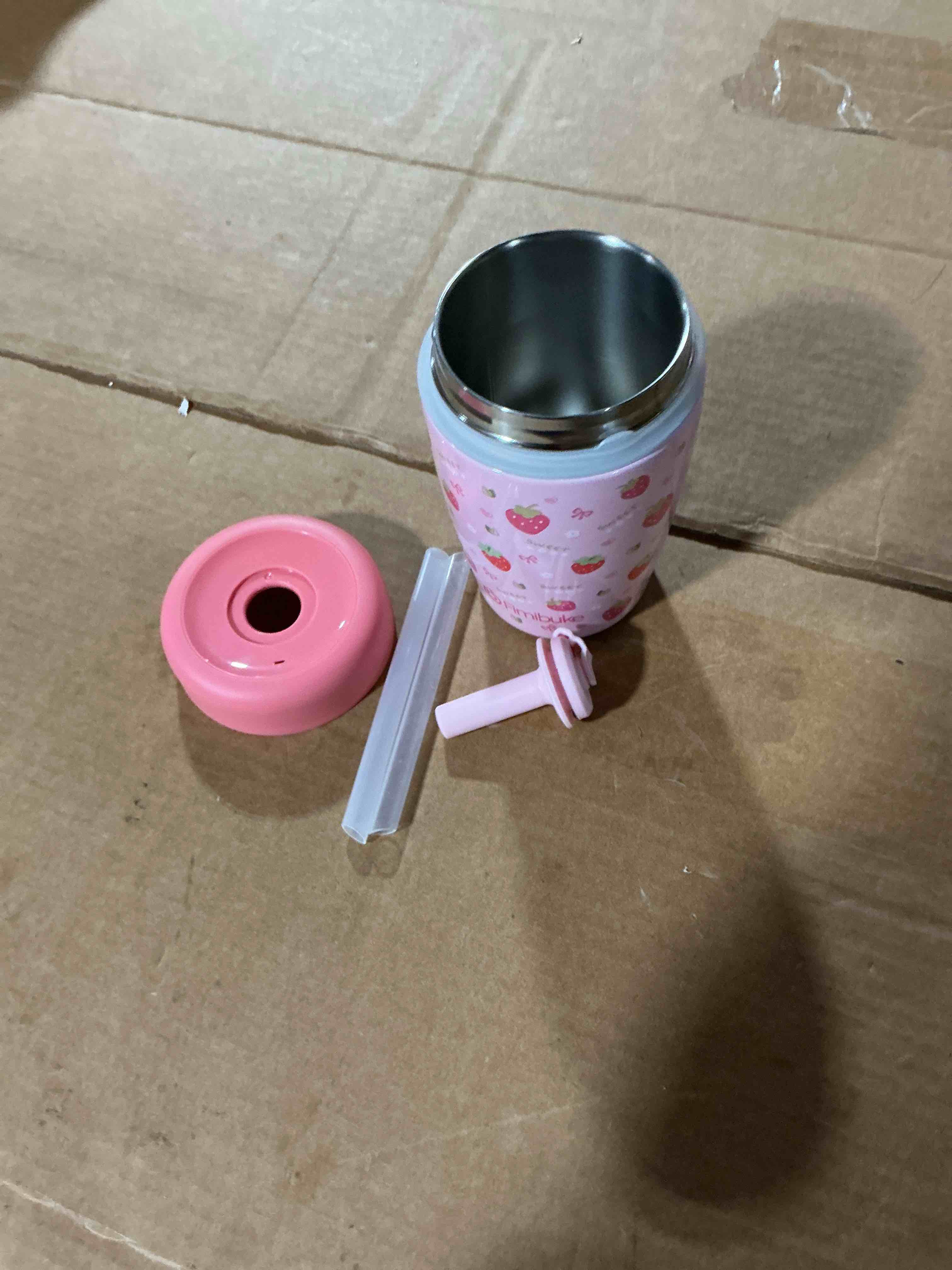 Condition photo showing As Is for fimibuke kids & toddler cups spill proof, 12 oz insulated sippy cups for toddlers boys girls, bpa-free toddler straw tumbler, stainless steel kids water bottle with twist lids & silicone straw, 1 pack 1 mermaid