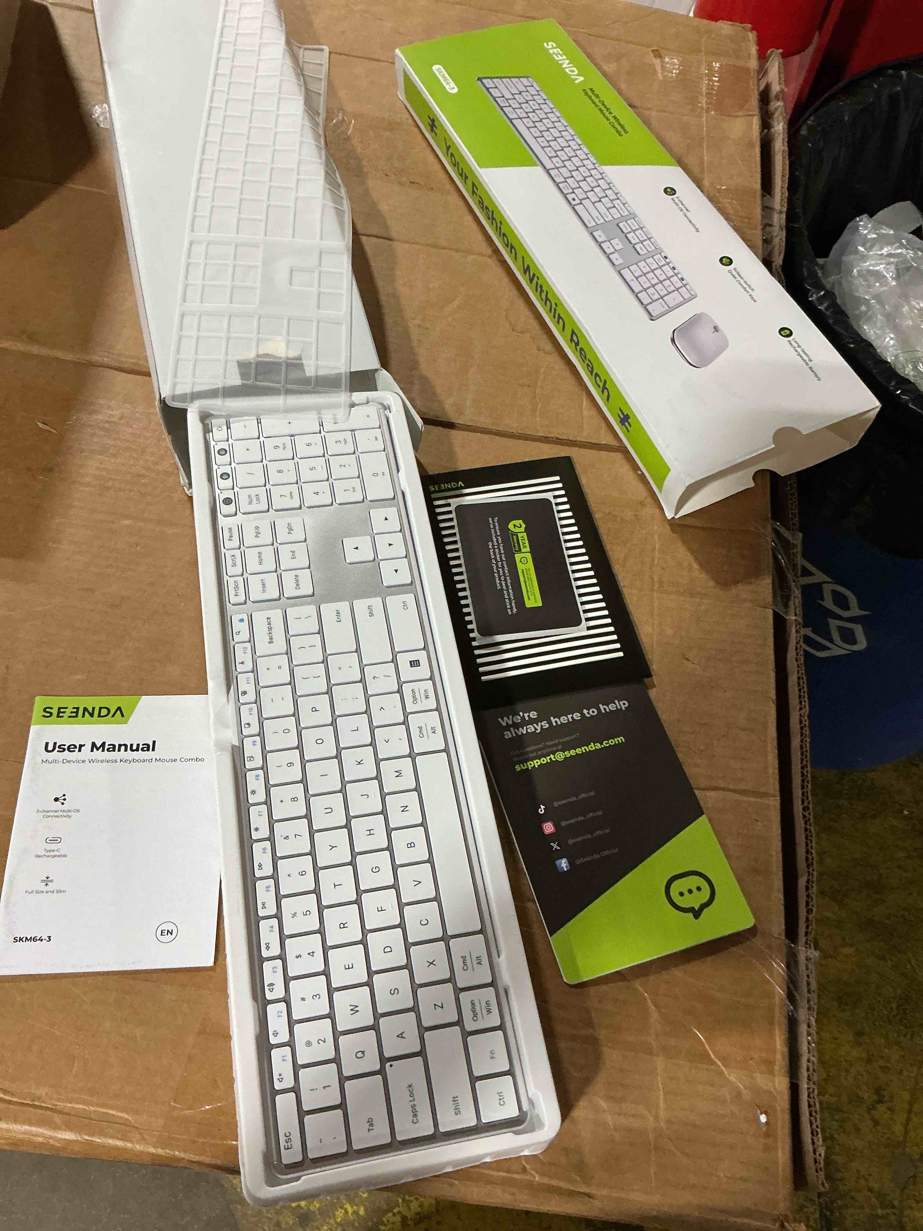 Condition photo showing Good Condition for seenda wireless bluetooth keyboard and mouse combo, skm64-3 rechargeable slim quiet keyboard mouse, 3 multi-device connection, compatible for windows 11/10 pc laptop mac macbook ipad, white silver