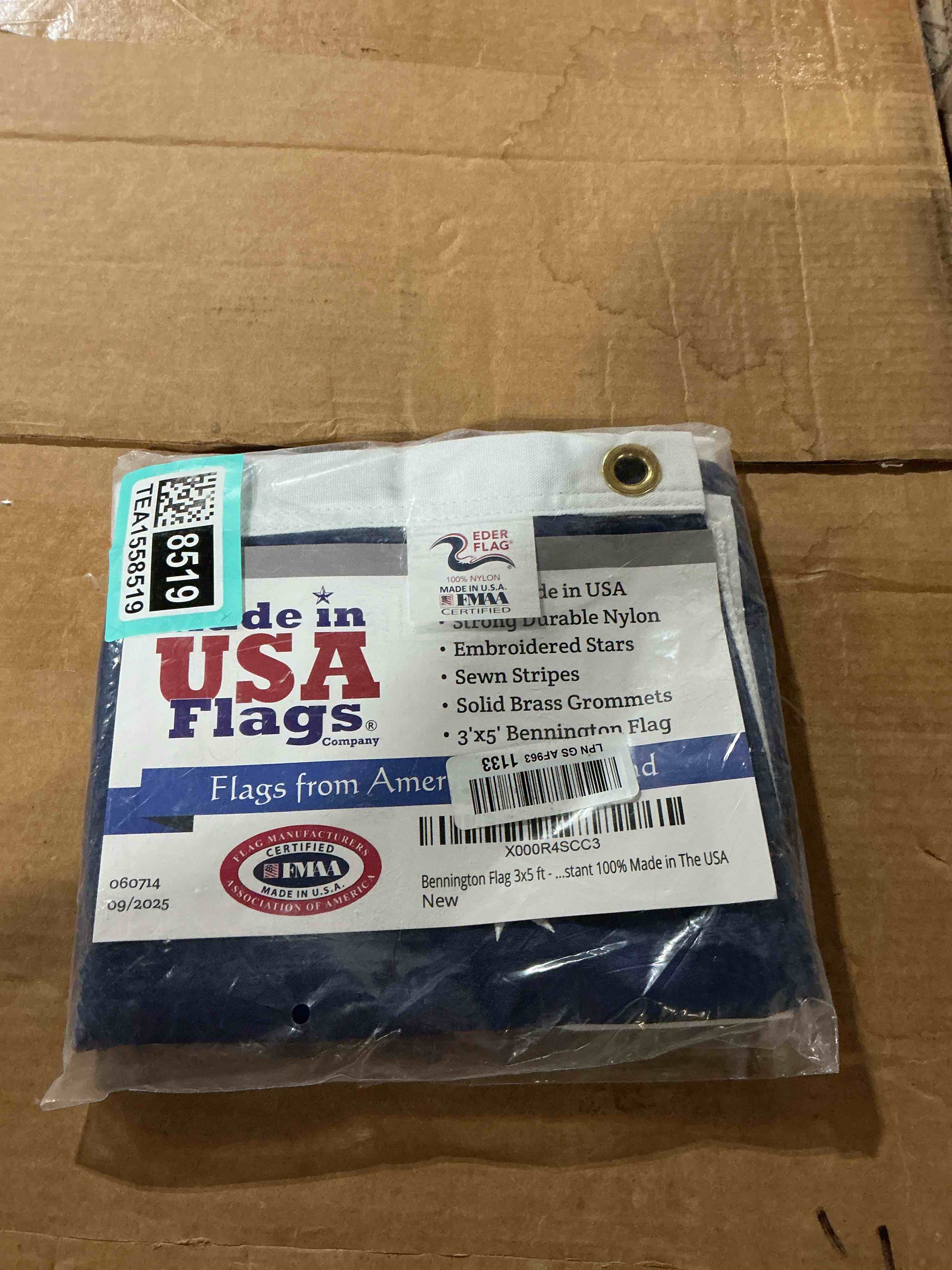 Condition photo showing New/Like New for made in usa flags co - 3x5 bennington 1776 flag made in usa - all weather solarmax nylon 76 american flag with sewn stripes & embroidered stars - fmaa certified, us made