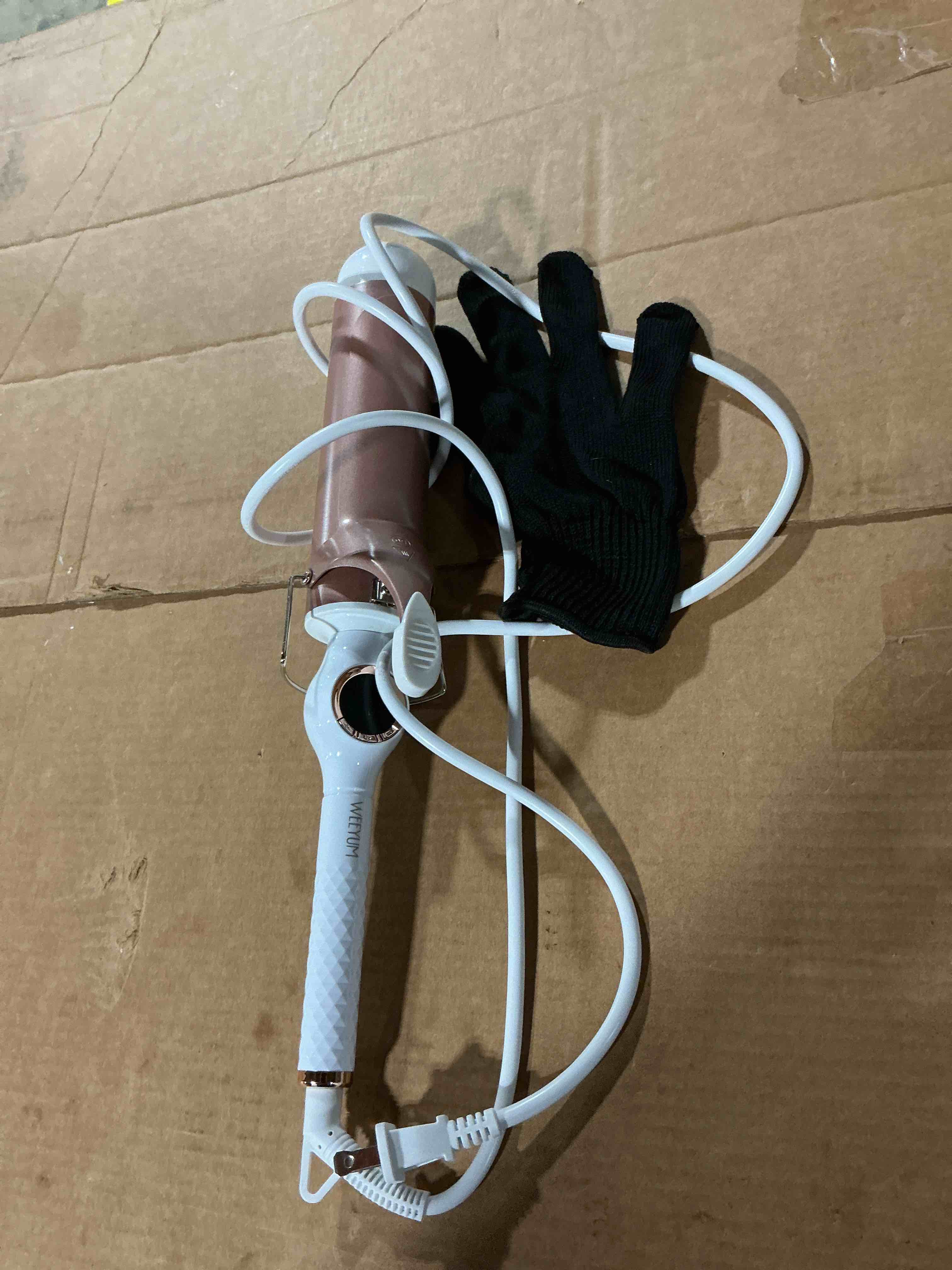 Condition photo showing As Is for large curling iron 2 inch barrel, long barrel curling wand for hair, ceramic tourmaline hair styling tool, double voltage, white 2 inches