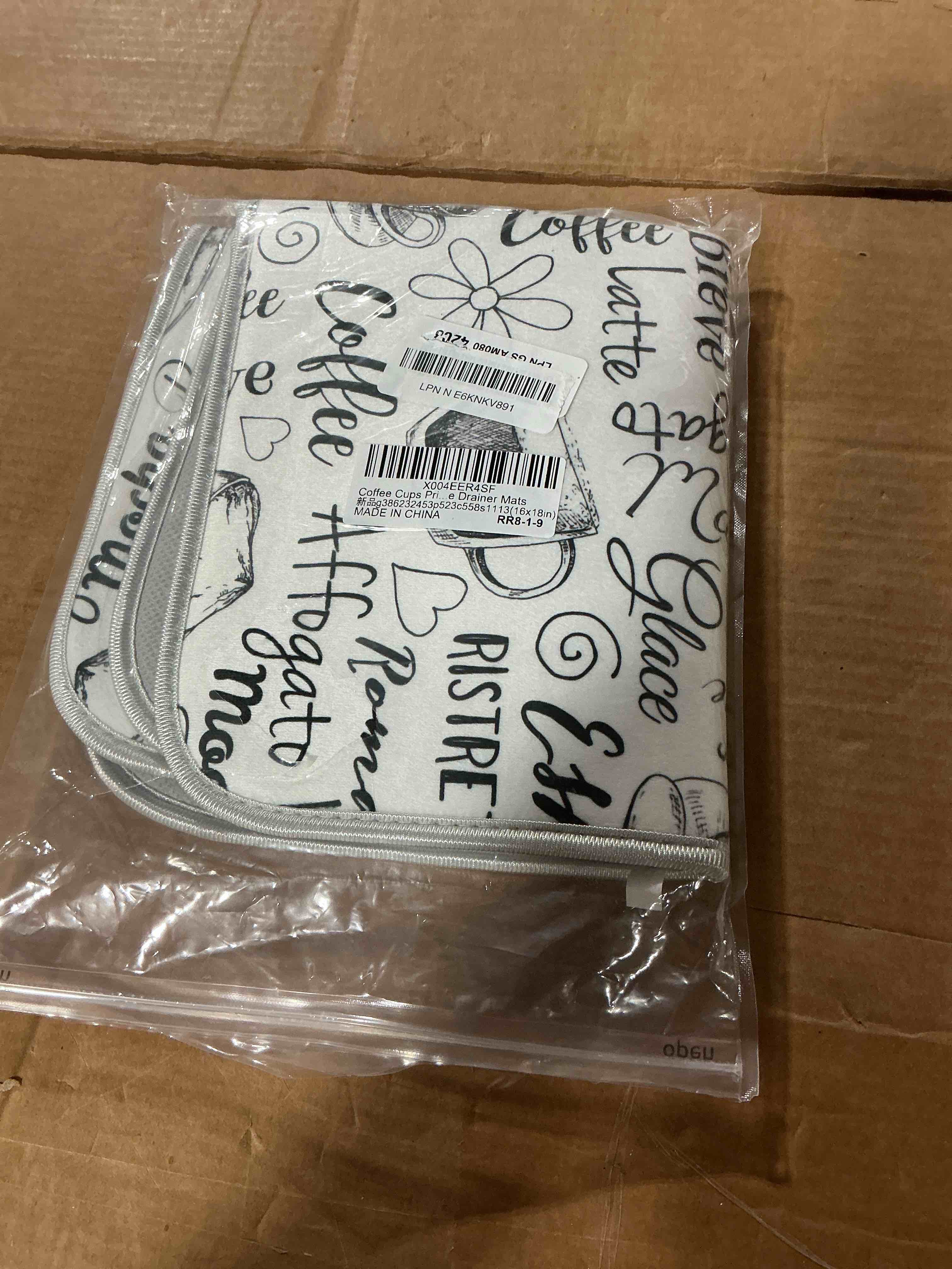 Condition photo showing New/Like New for coffee cups print dish drying mat for kitchen counter absorbent microfiber drying pad, medium 16x18 in, reversible drainer mats