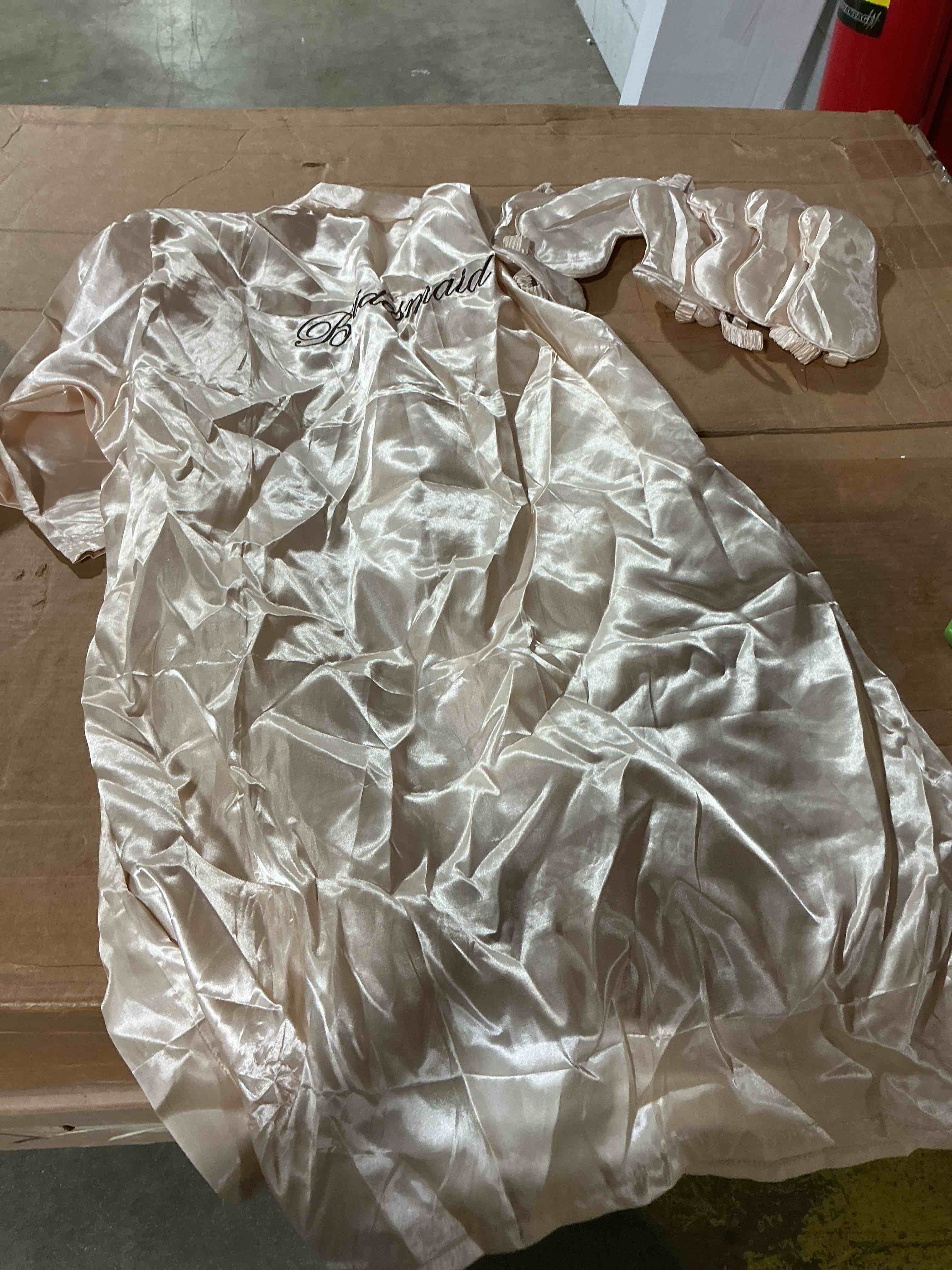 Condition photo showing As Is for jecery pcs bridesmaid robe sets 7 silk satin robe with 7 sleeping eye mask 7 elastic headband bride wedding bridal party