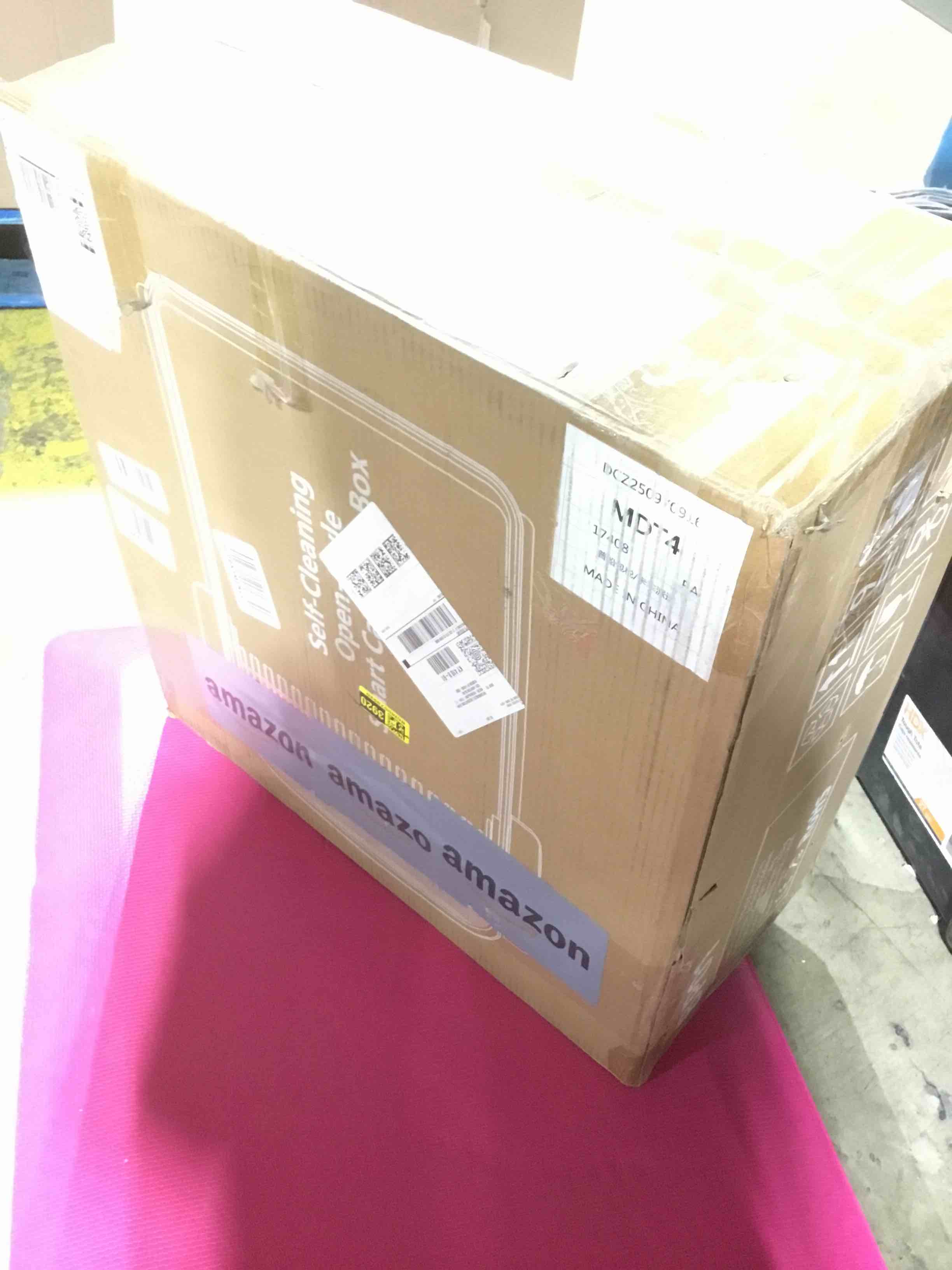 Condition photo showing As Is for Self Cleaning Cat Litter Box, Open-Top Automatic Litter Box for Multiple Cats with App Control, Safety Sensors Protection, Odor Control Includes 2 Roll Waste Bin Liners and 1 Litter Mat, White