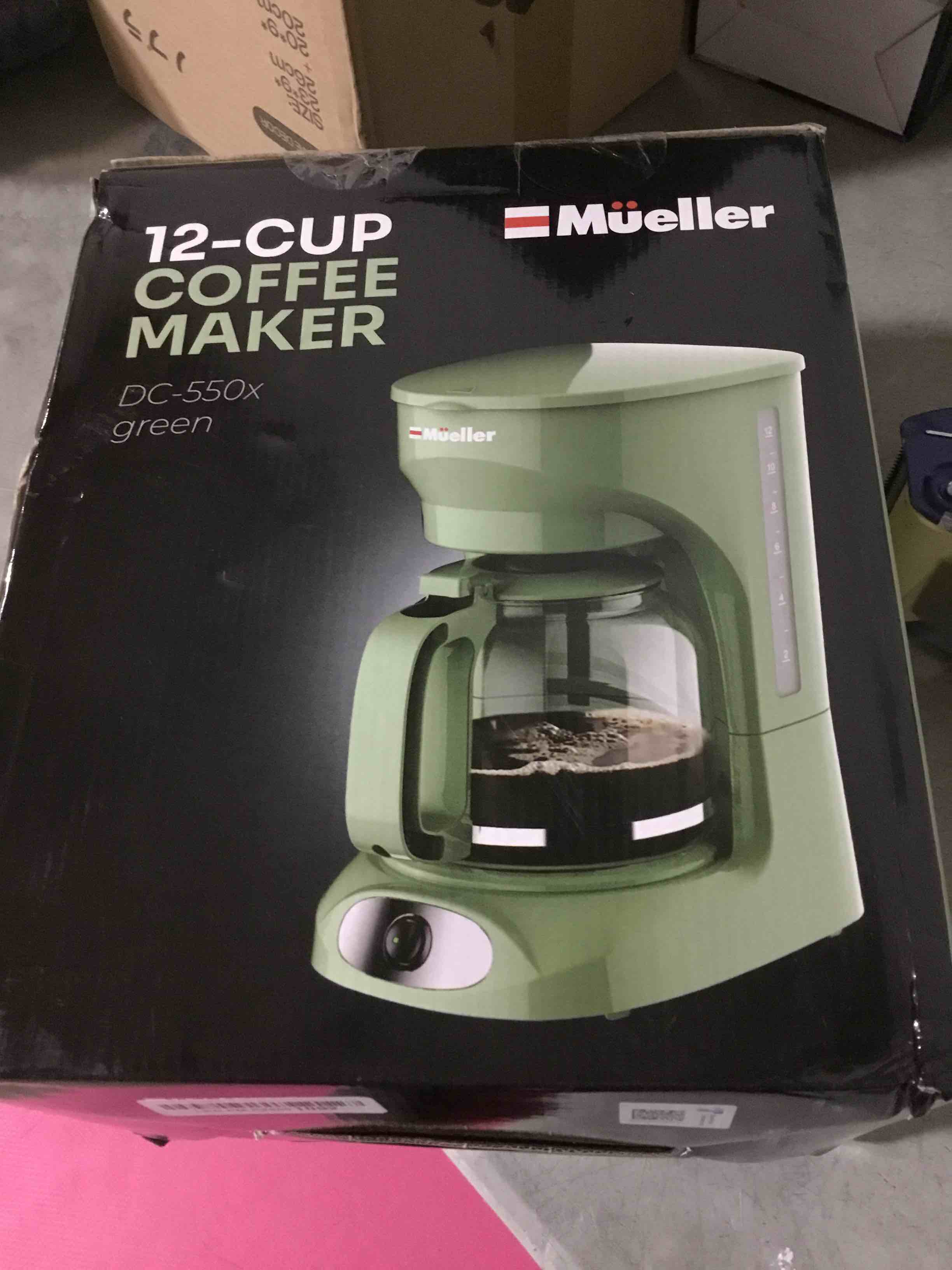 Condition photo showing New/Like New for MUELLER HOME 12-Cup Drip Green Coffee Maker, Borosilicate Carafe, Auto-Off, Reusable Filter, Anti-Drip, Keep-Warm Function, Clear Water Level Window, Green Kitchen Accessories & Décor