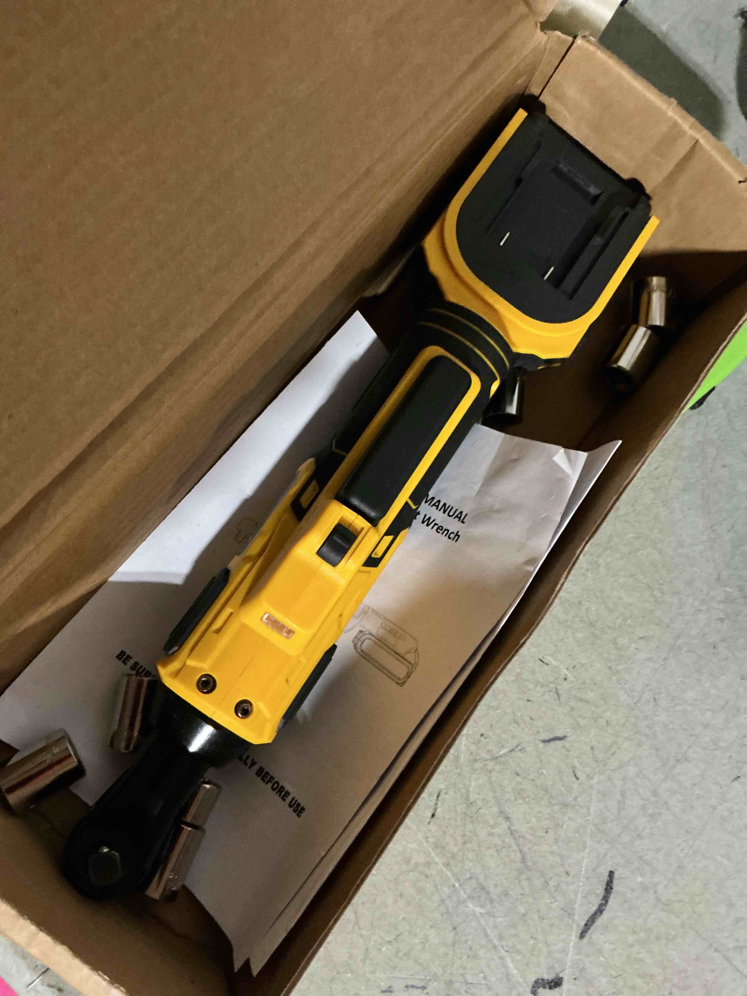 Condition photo showing As Is for 3/8" cordless ratchet wrench for dewalt 20v battery (without battery), 45ft-lbs(61n.m) electric power ratchet with variable speed, 7 sockets, 3/8" to 1/4" adapter, for automotive repair
