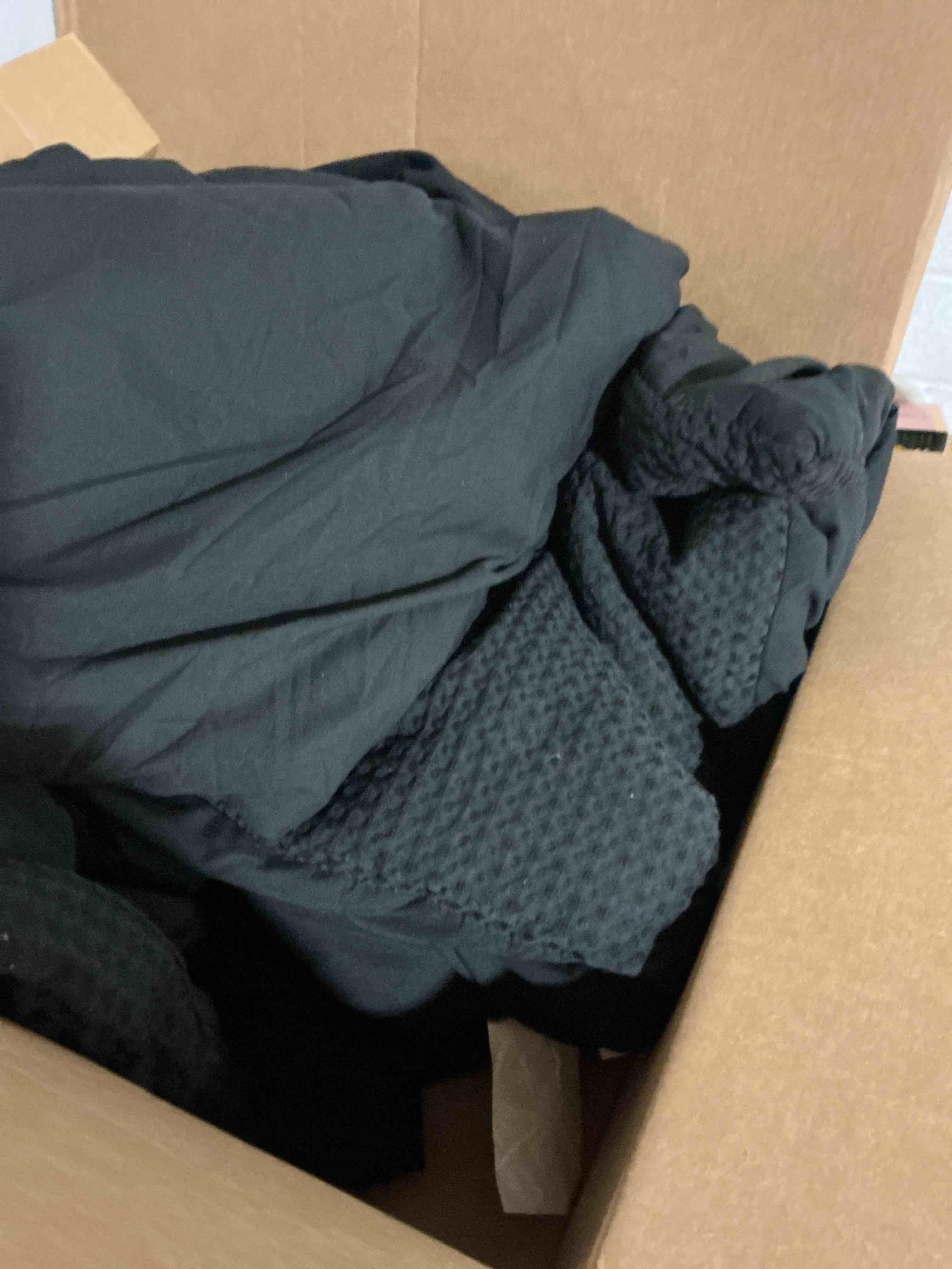 Condition photo showing As Is for phf ultra soft waffle weave comforter set california king size, 3 pieces lightweight breathable comfy bedding set, comfy textured 1 comforter with 2 pillow shams, black