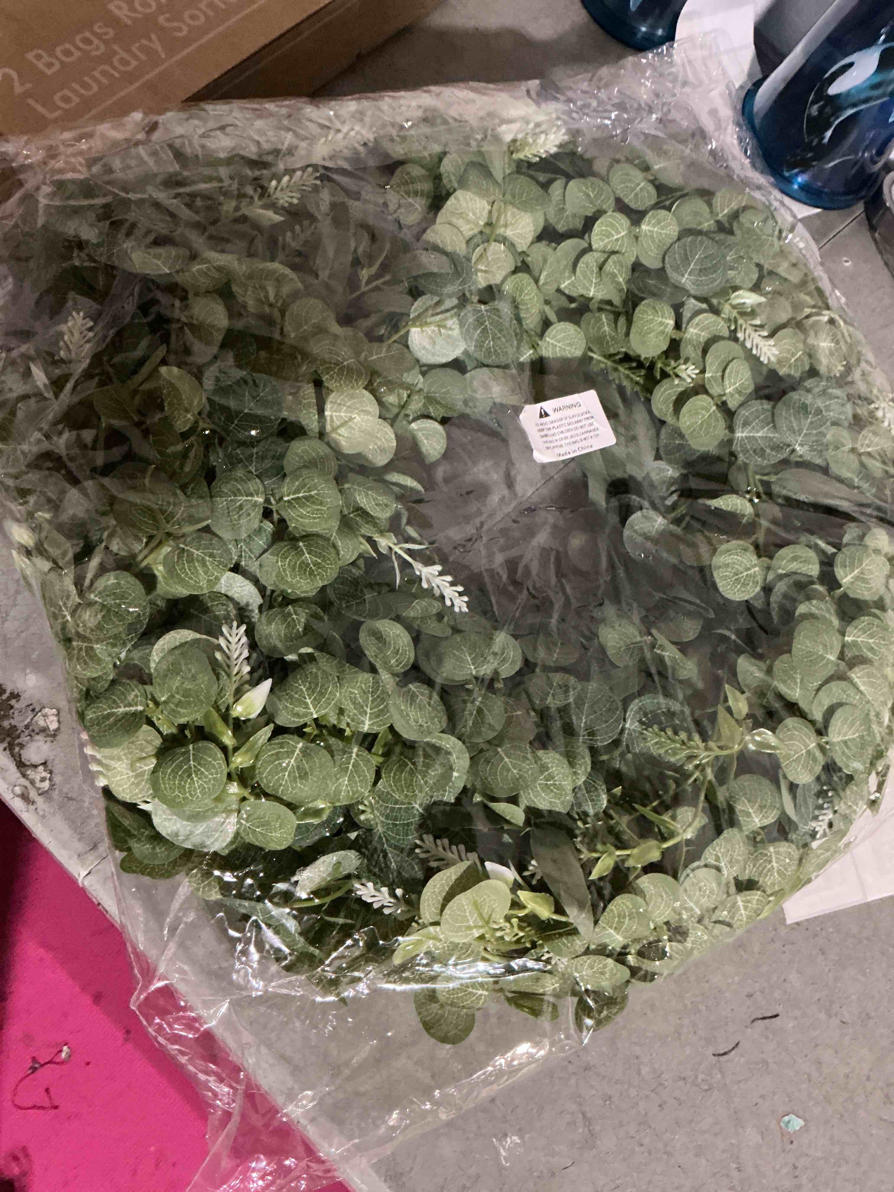 Condition photo showing New/Like New for 19" large eucalyptus wreath for front door spring summer greenery all season green year round artificial eucalyptus leaves wreath for porch farmhouse home wall window outdoor indoor decorations 19 inch