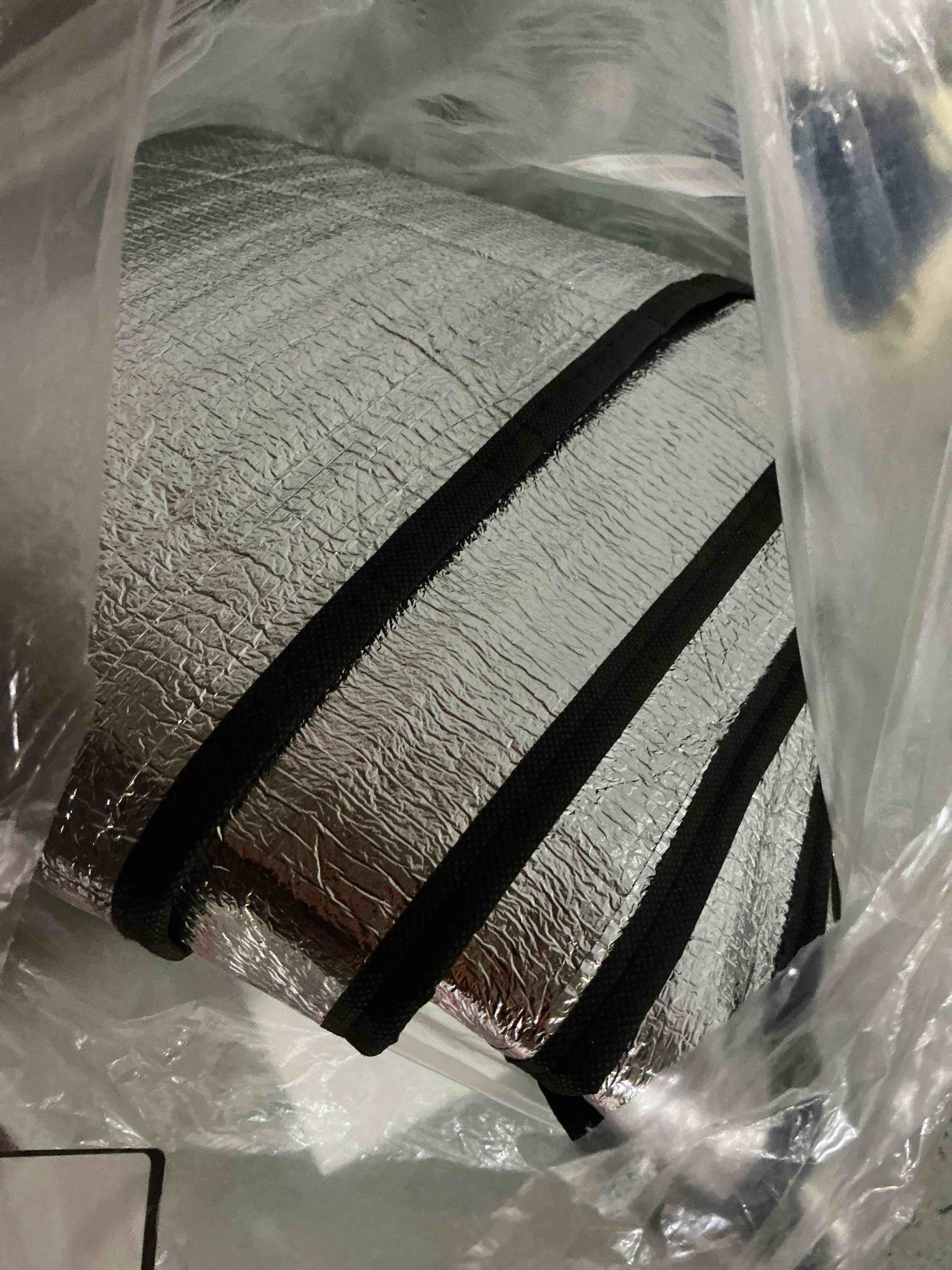 Condition photo showing As Is for insulated aluminum foil tent mat camping pad for comfortable outdoor sleep