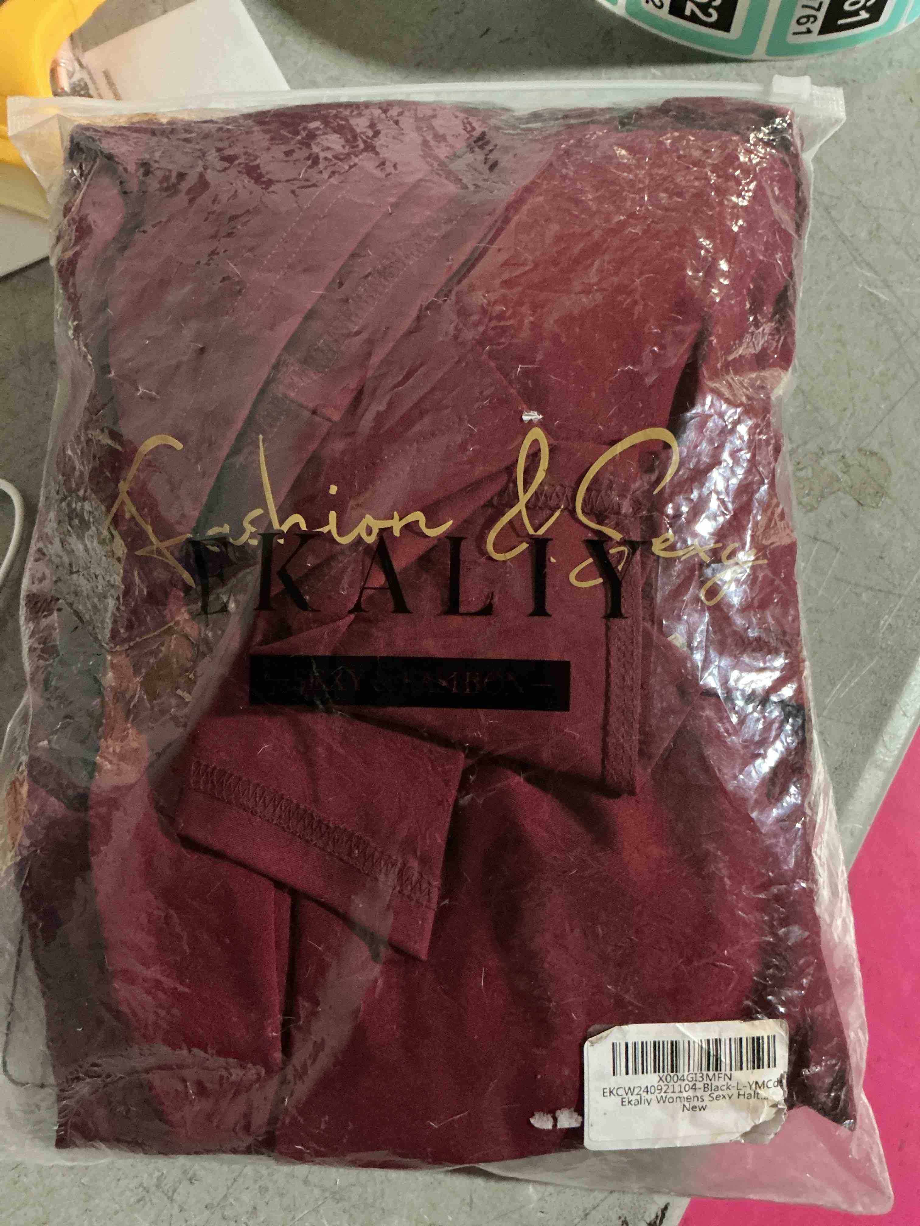 Condition photo showing As Is for ekaliy womens sexy halter deep v neck maxi dress sleeveless backless split long dress dark red l