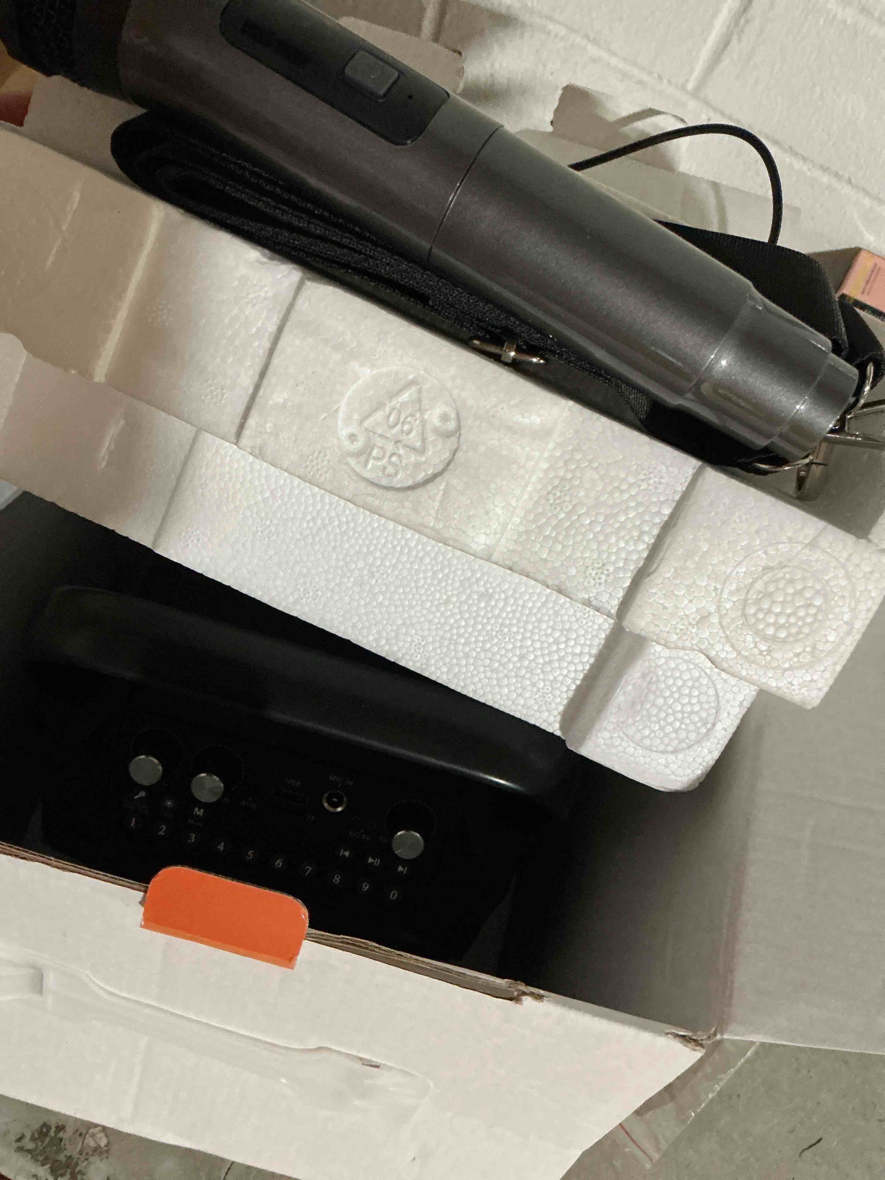 Condition photo showing Good Condition for karaoke machine, portable bluetooth speaker with 1 wireless microphones for adults & kids with lights, karaoke microphone with pa system supports usb/tf/rec/fm/aux for home party home system packages 1 mics