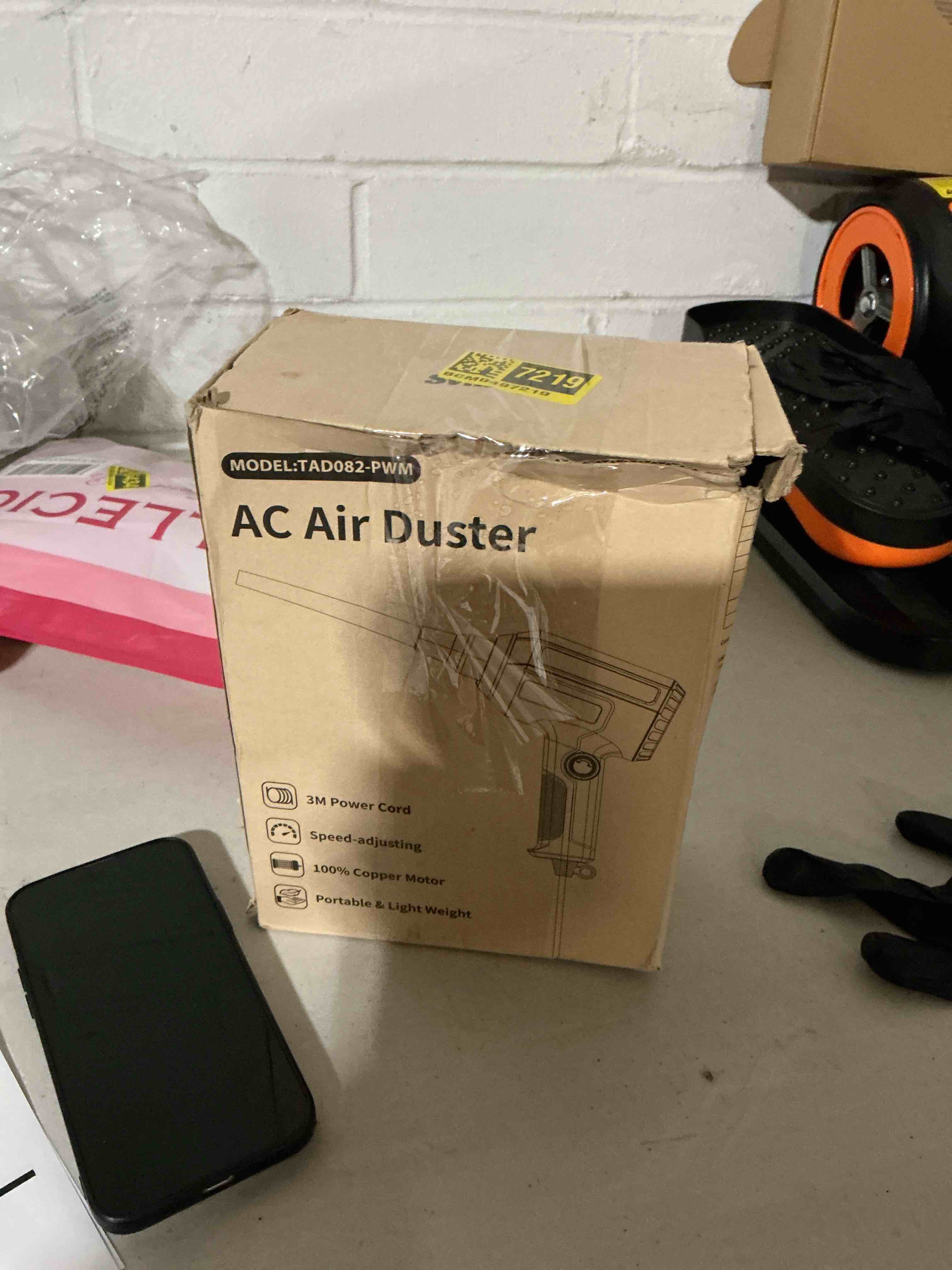 Condition photo showing As Is for svinkal compressed air duster electric 500w, canned air replacement, 40000rpm air blower, stepless speed, an ac dust blower with 6ounces of blowing power for computer keyboards etc electronic duster blue tad082-ac