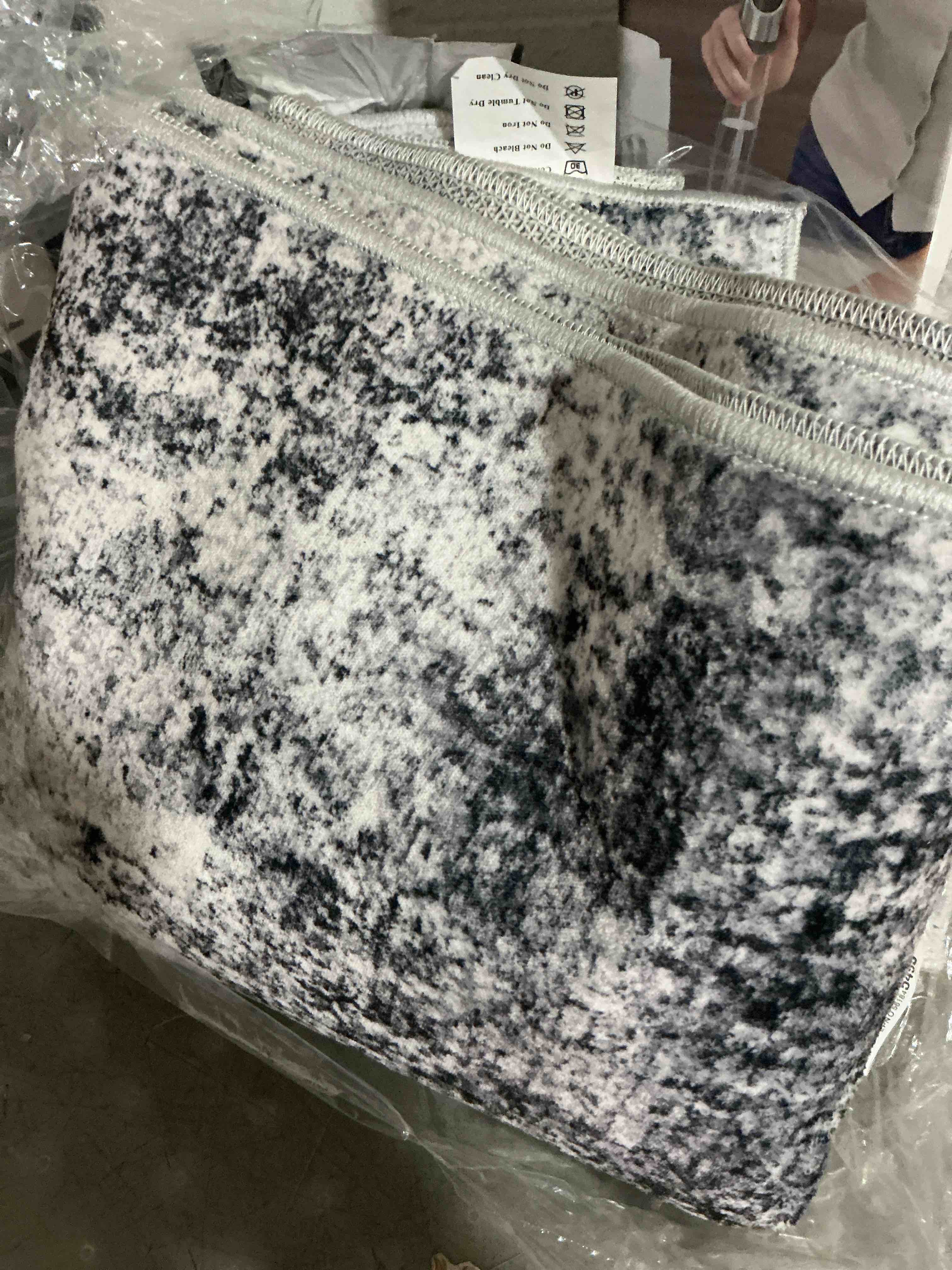 Condition photo showing As Is for 3x10 washable runner rug for hallway: non slip runners rugs easy-to-clean - soft living room bedroom kitchen carpet - thin low pile printed floor mat for dining room black grey black/grey 3' x 10' (rectangular)