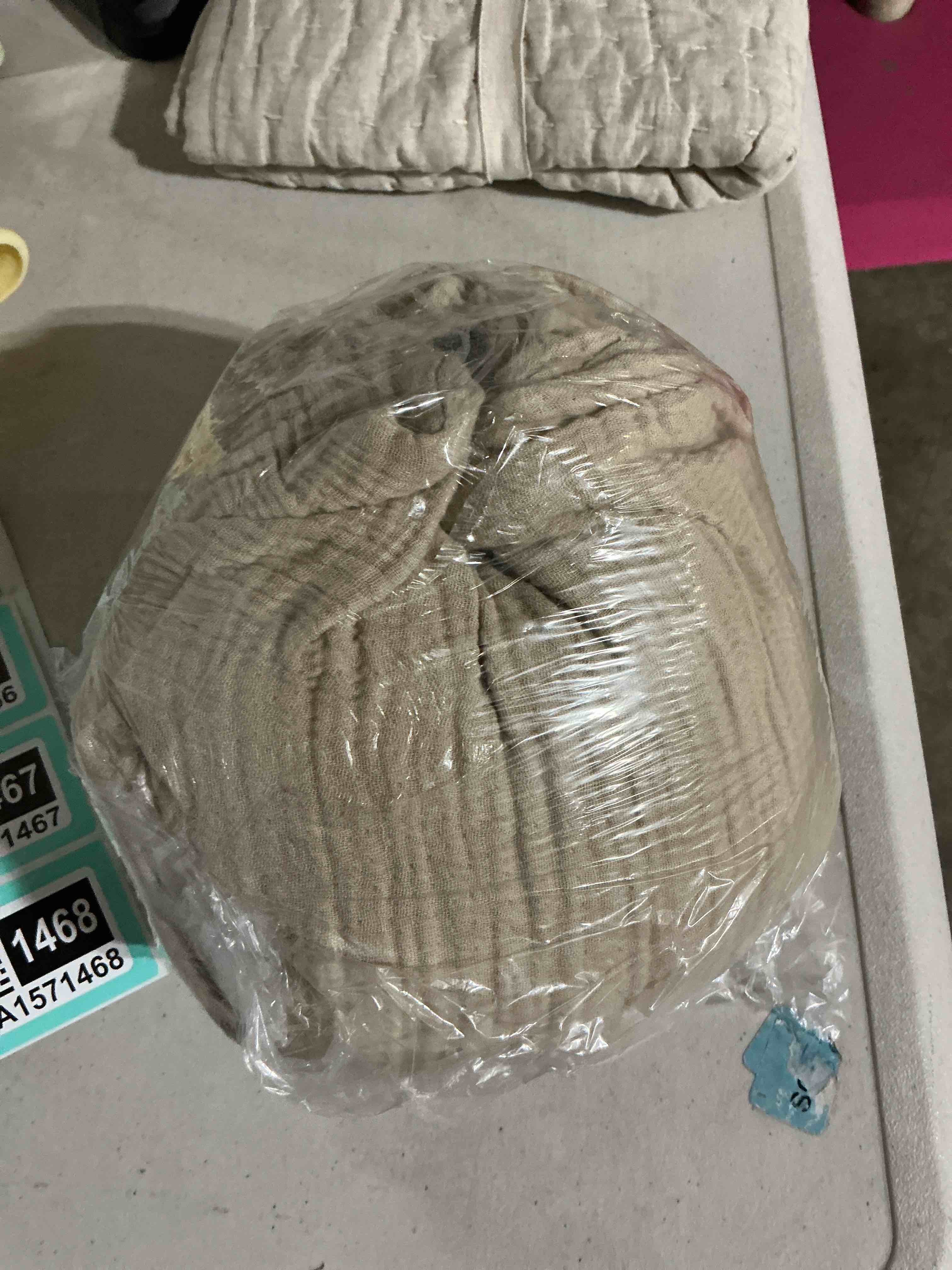 Condition photo showing As Is for organic cotton gauze dream quilt set, king/cal king, dune- **only cover pillows**