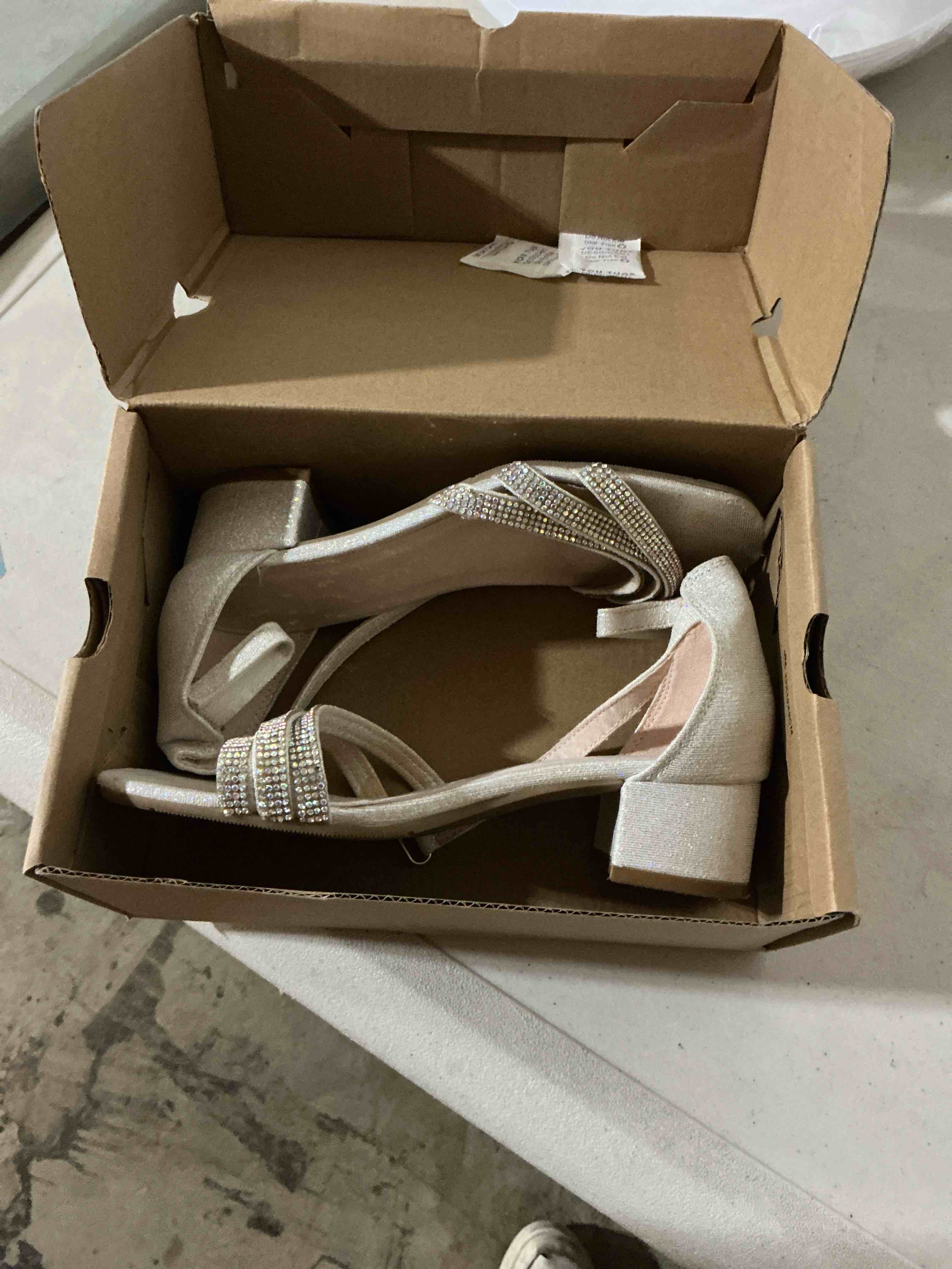 Condition photo showing As Is for kelly & katie carys sylvia sandal-kids’(silver metallic medium-2youth)