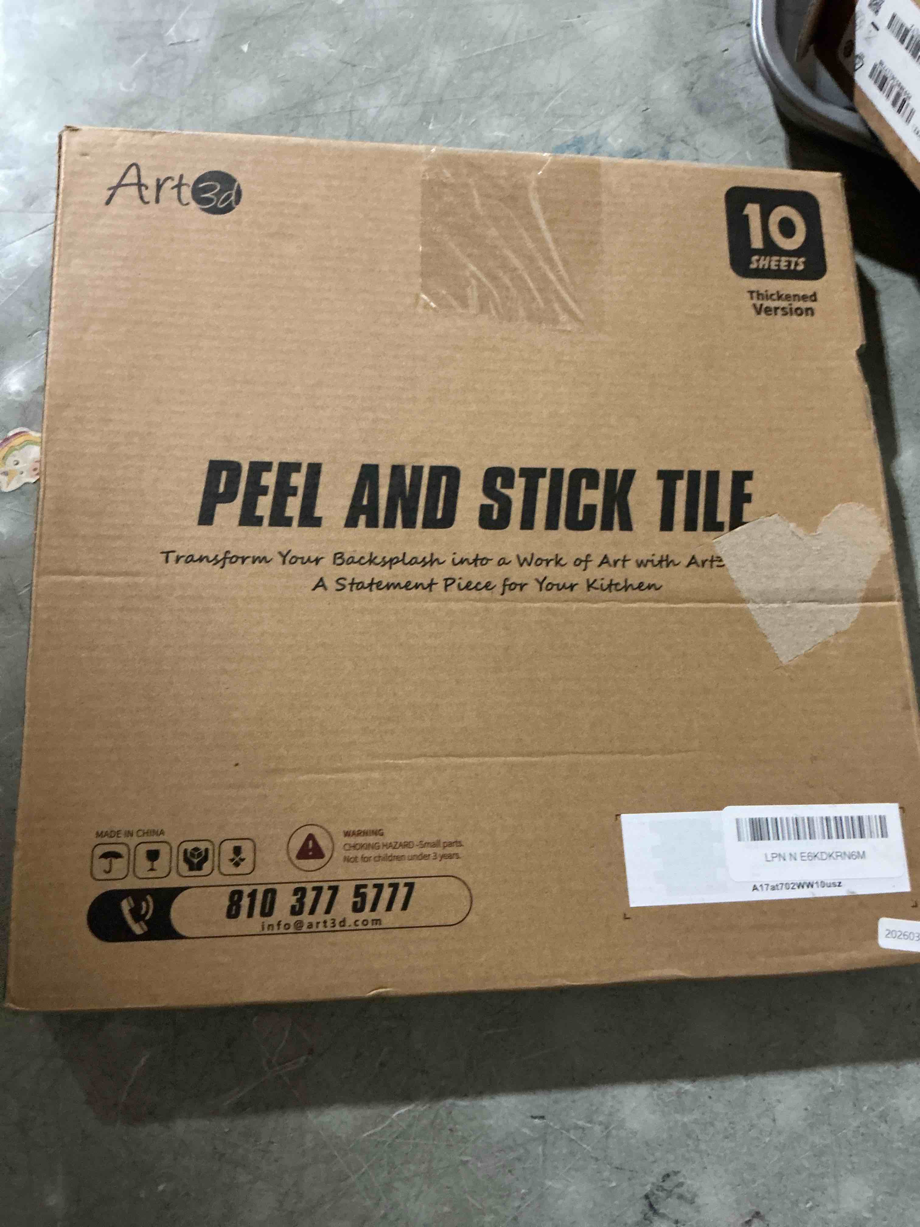 Condition photo showing New/Like New for art3d peel and stick backsplash tiles – 12"x12" white washed thicker design, self-adhesive wall tile for kitchen & bathroom