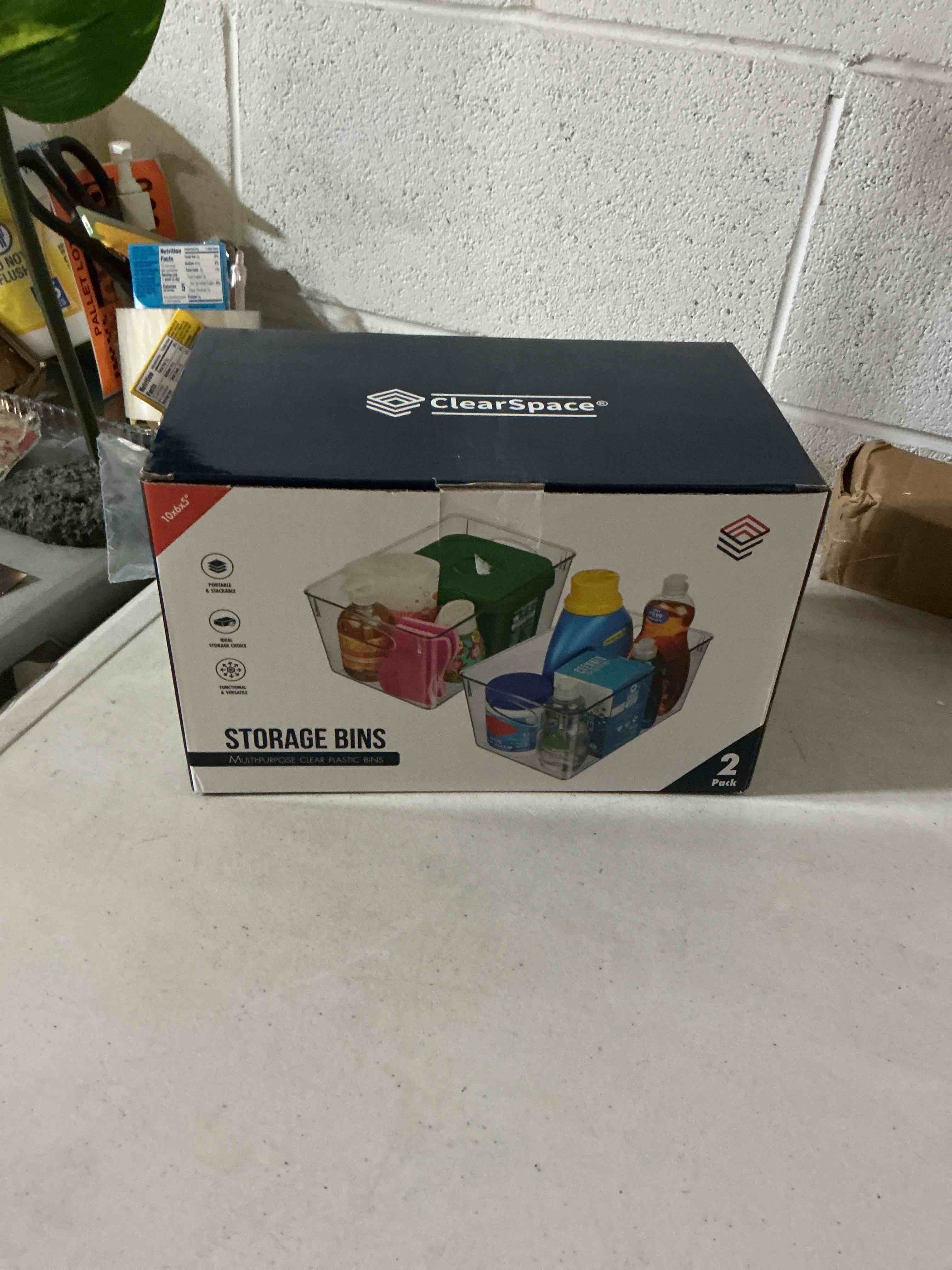 Condition photo showing Good Condition for clearspace clear plastic storage bins – perfect kitchen organization and storage or pantry storage – fridge organizer, pantry organization and clear storage bins, cabinet organizers 2 pack