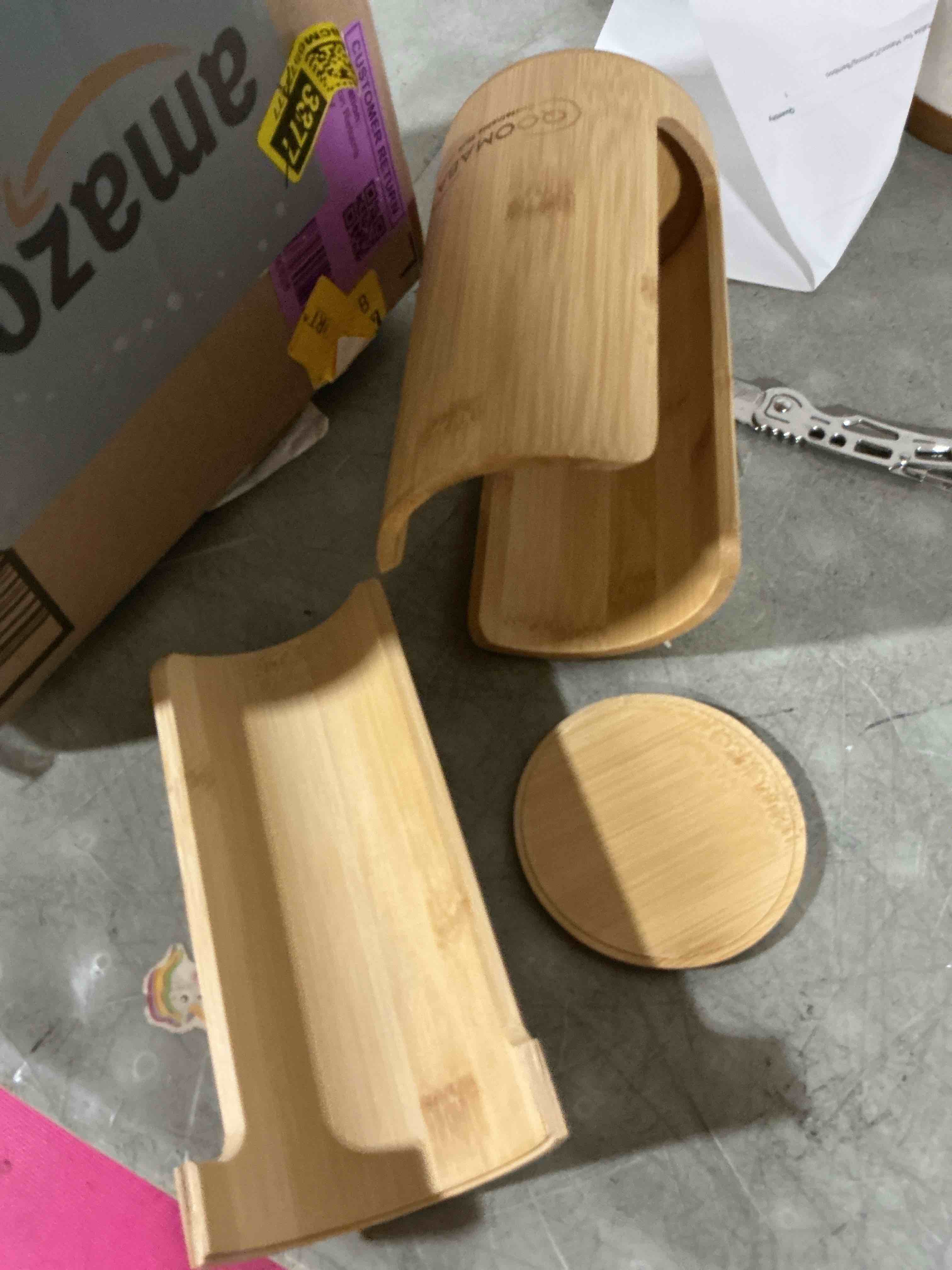 Condition photo showing As Is for mason jar lid organizer (1pcs), mason jar lid storage made of bamboo, suitable for mason/canning/bamboo lids(wide/regular), fit perfectly, stackable steady double-sided hole