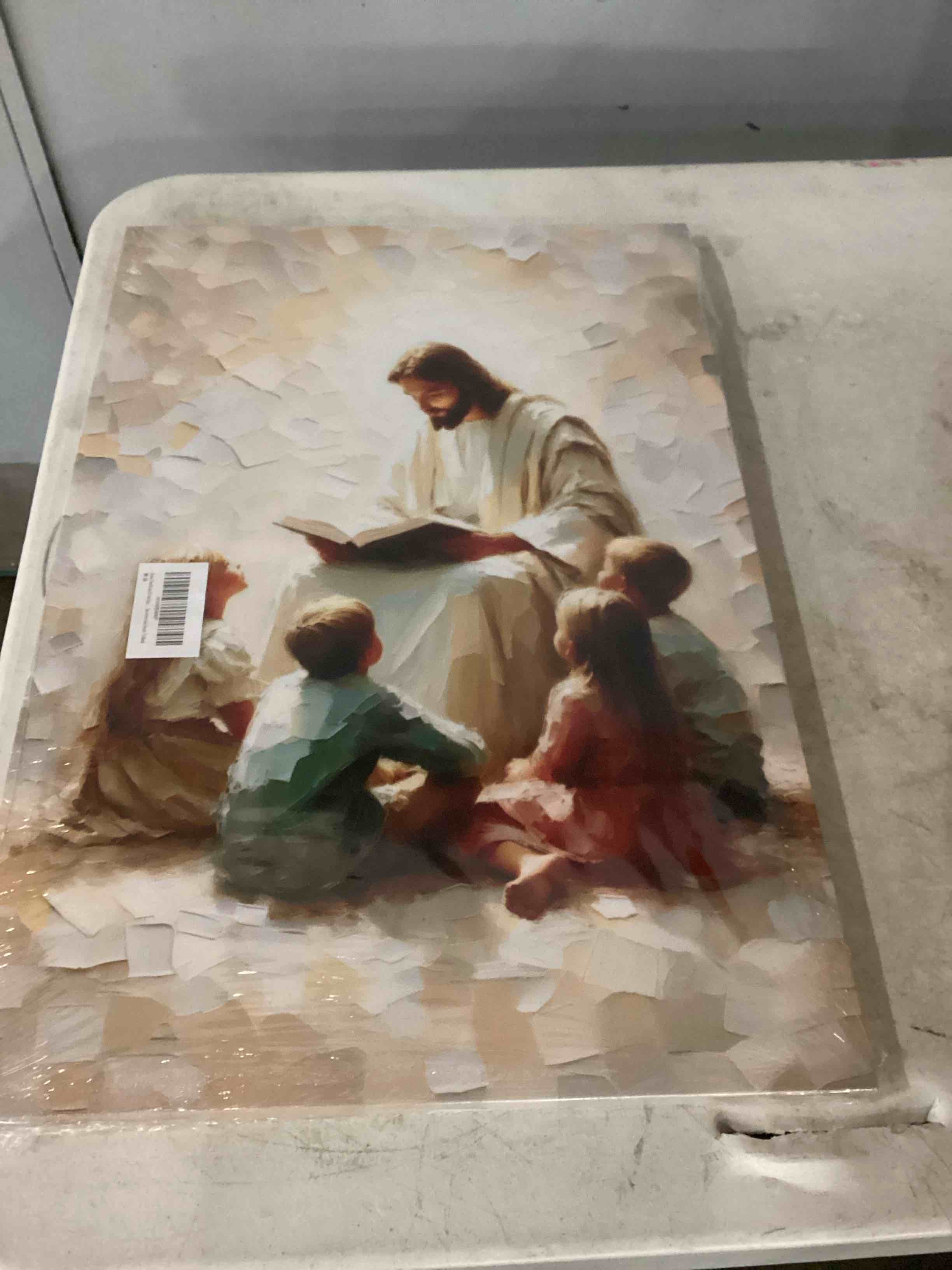 Condition photo showing New/Like New for jesus teaching kids canvas wall art christian children room wall decor picture children of god watercolor poster print for kids room living room bedroom home decoration ready to hang jesus and children 24l" x 16w"-canvas