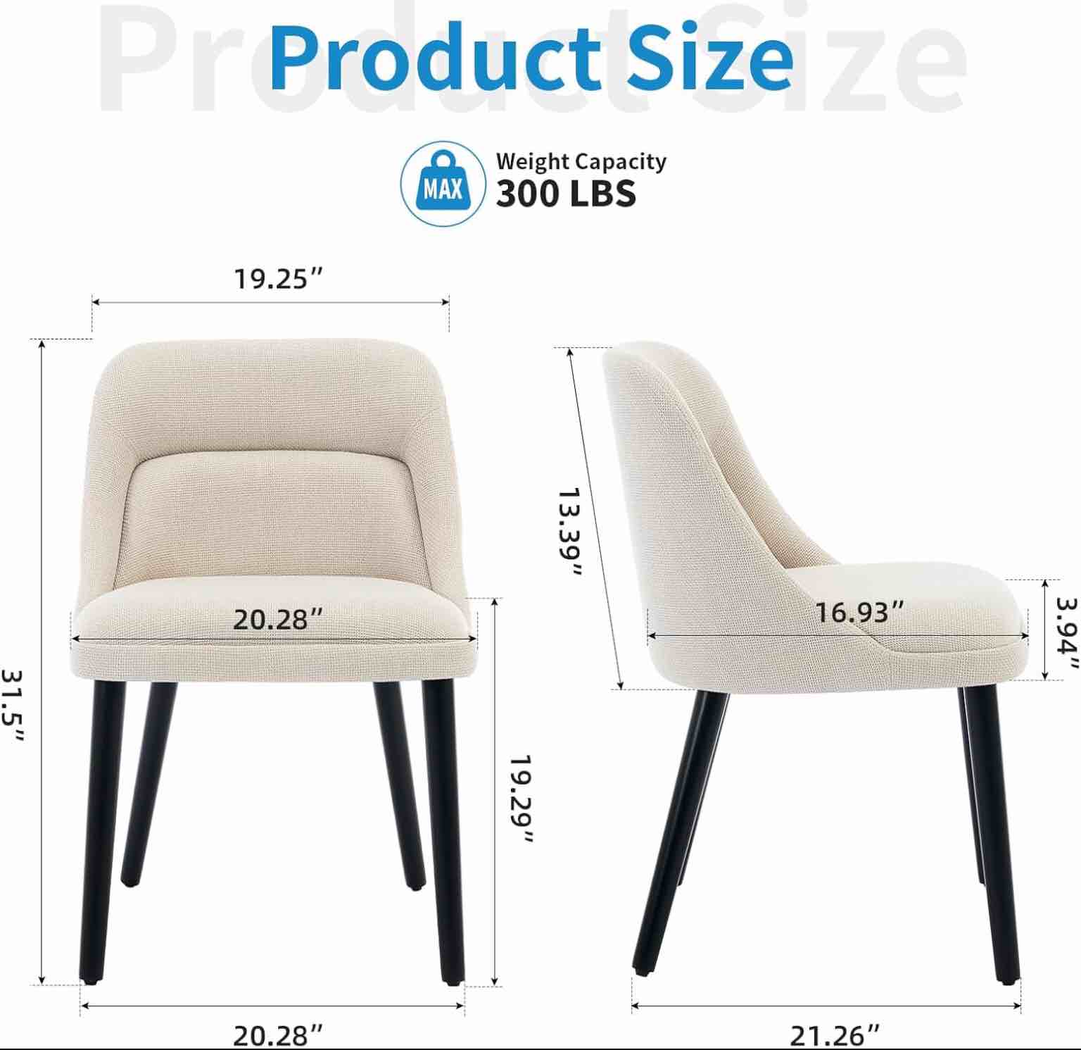 dining room chairs set of 2, upholstered linen fabric dining chairs with wood legs, modern dining chairs for kitchen, dining room, cafe, living room, comfortable sillas para comedor(beige)