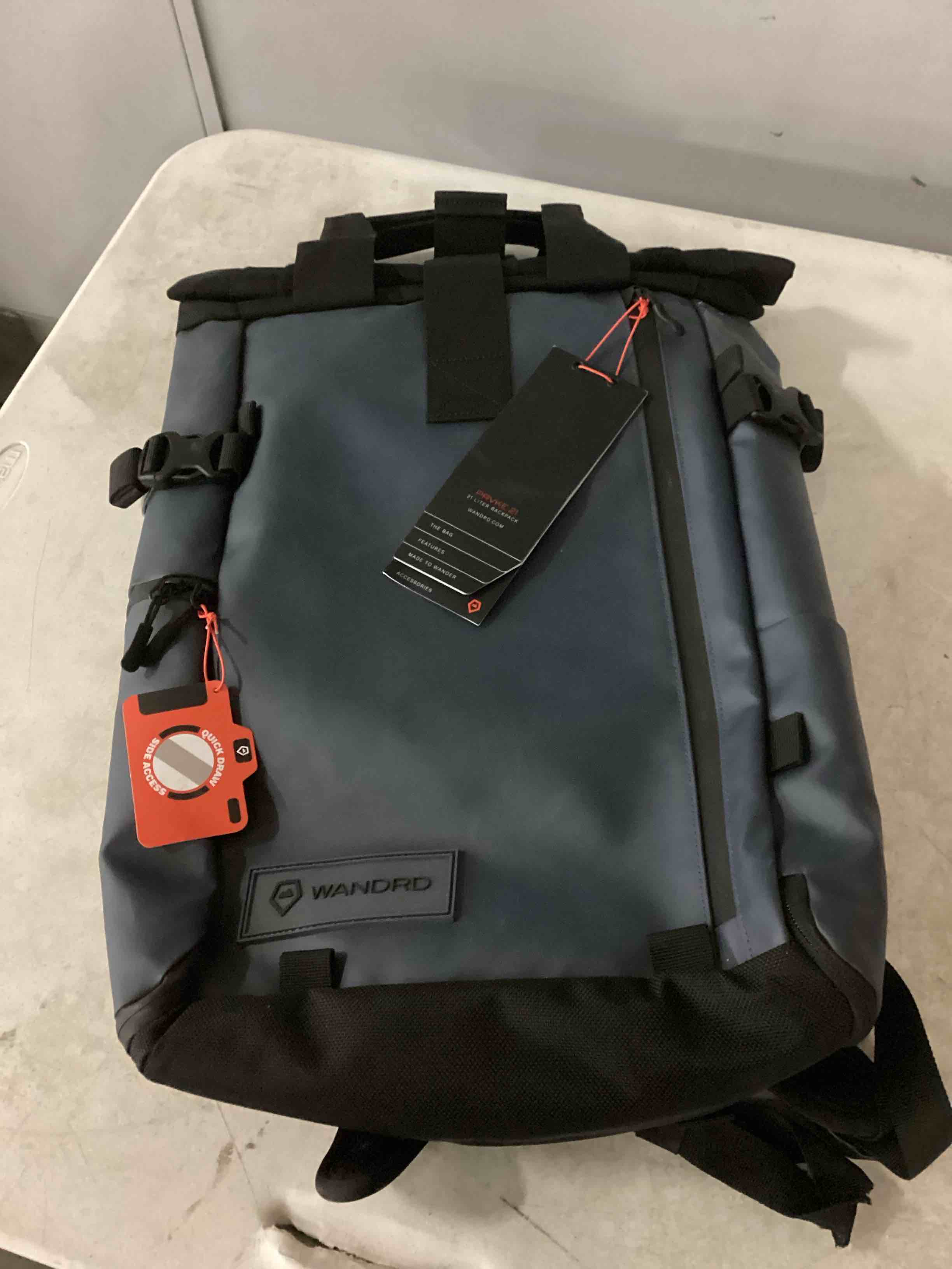 Condition photo showing As Is for wandrd prvke 21l backpack: weather-resistant travel & camera backpack with laptop sleeve, quick side access, clamshell opening – ideal photography & travel bag (aegean blue) 21l bag only aegean blue