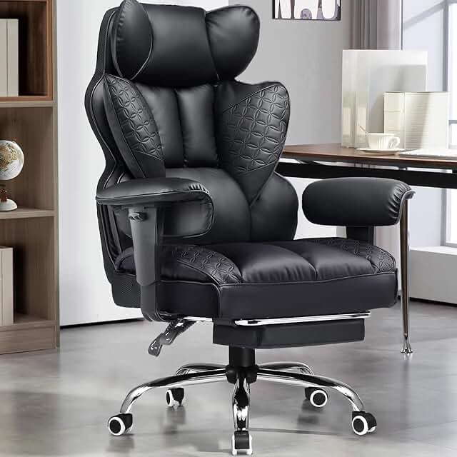 GTPLAYER Big and Tall Office Chair 400LBS Wide Ergonomic Gaming Chair with Deluxe Embossing Designed Leather with Foot Rest,150°Reclining Adjustable Soft Armrests Pocket Spring Back Support and Pillow