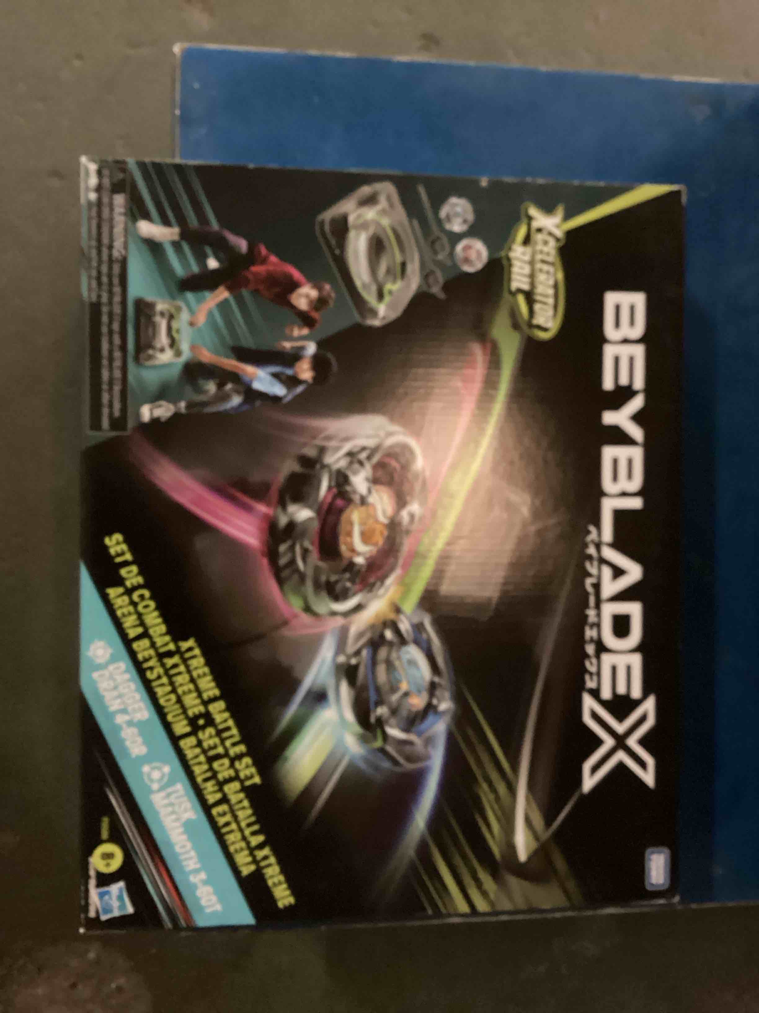 Condition photo showing New/Like New for beyblade x xtreme battle set with beystadium arena featuring x-celerator rail, 2 right-spinning top toys, 2 launchers, toys for boys and girls, 8+