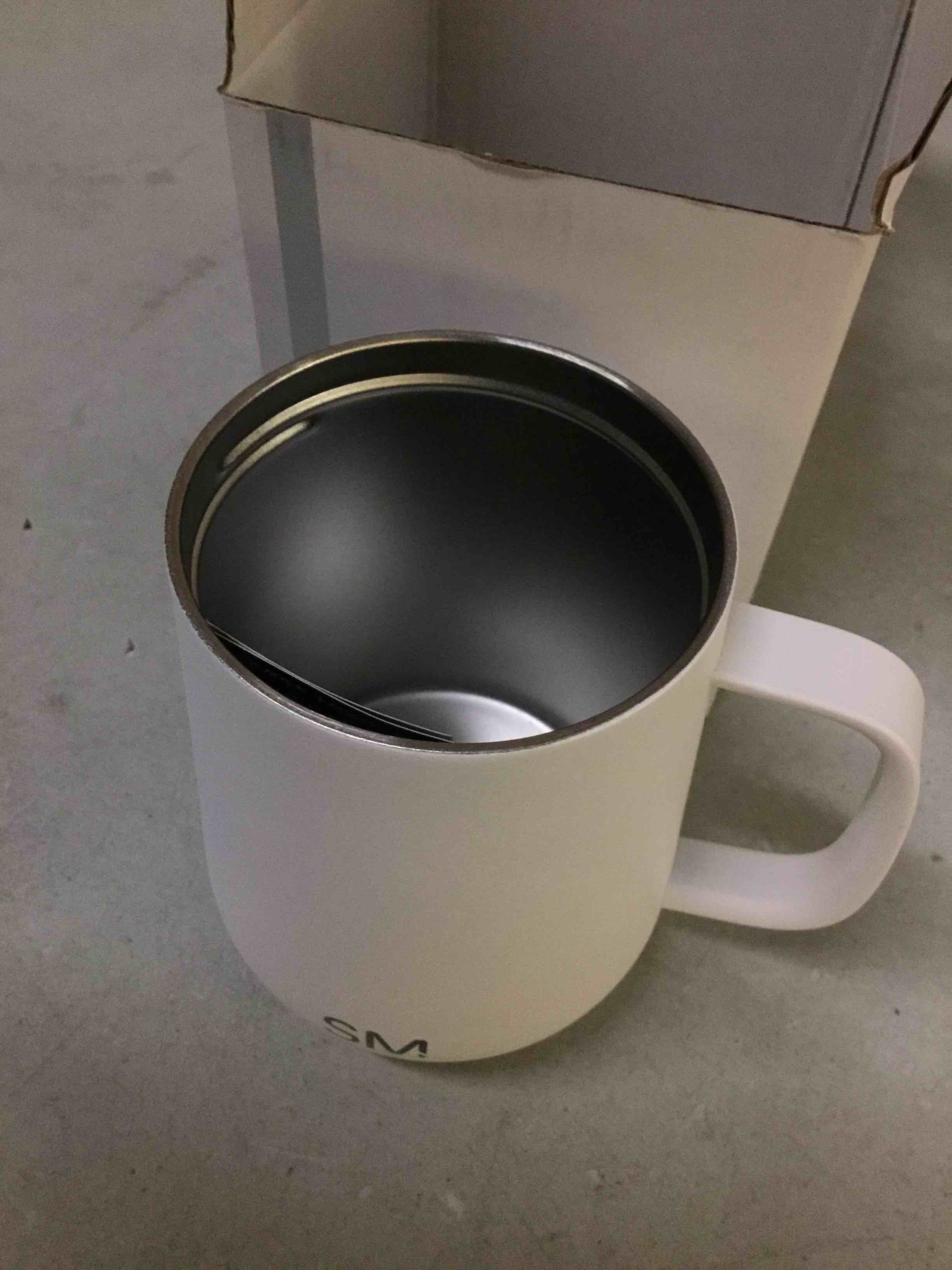 Condition photo showing As Is for ( incomplete no lid ) simple modern travel coffee mug with lid and handle | reusable insulated stainless steel coffee tumbler tea cup | gifts for women men him her | voyager collection | 12oz | winter white -winter white 12 ounces
