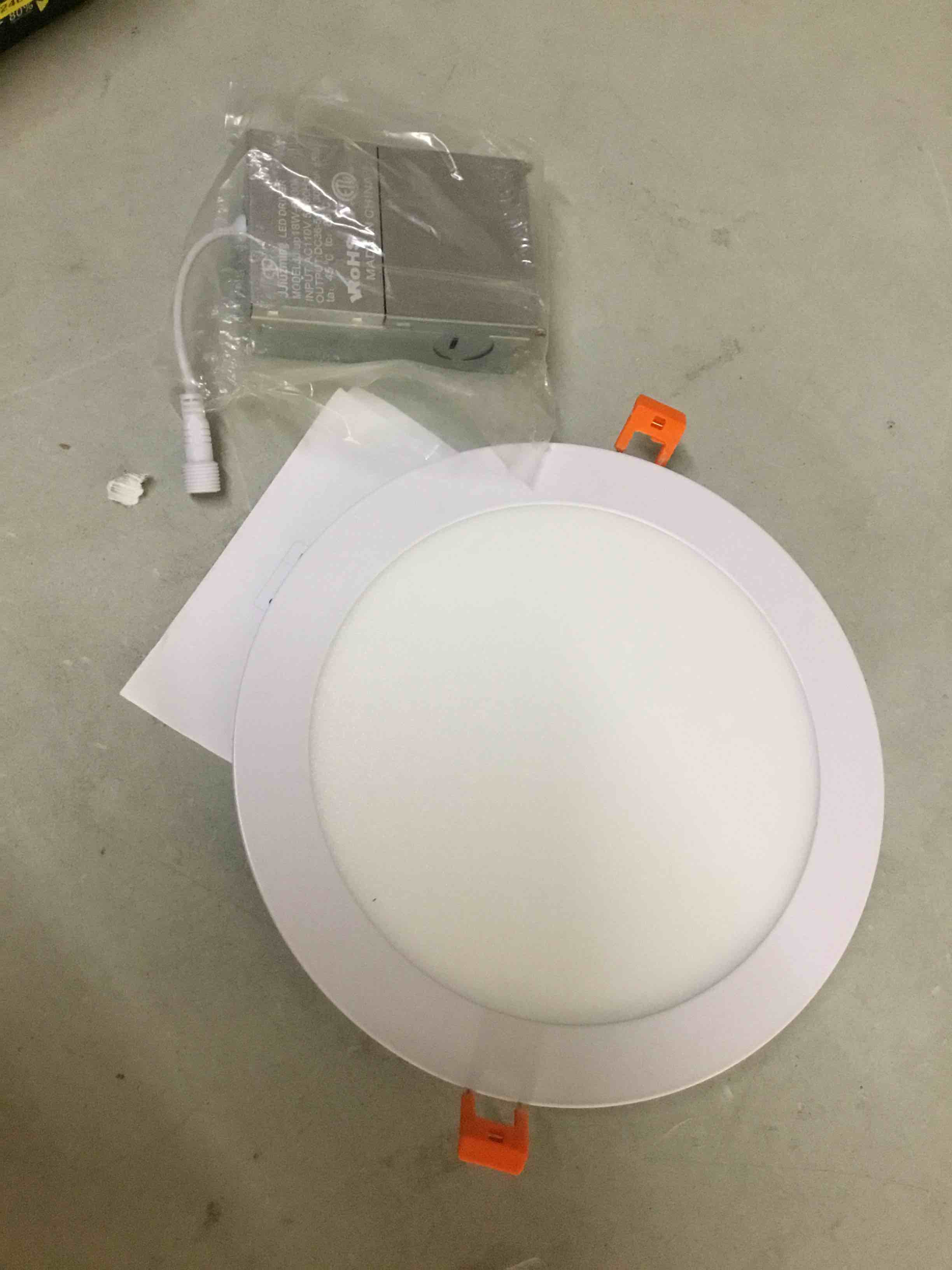 Condition photo showing As Is for 8 inch led recessed light,18w 6000k daylight,no dimmable,1pack ultra thin led recessed lighting with junction box. 8" recessed ceiling wafer canless fixtures .slim can-killer lights,crl90+